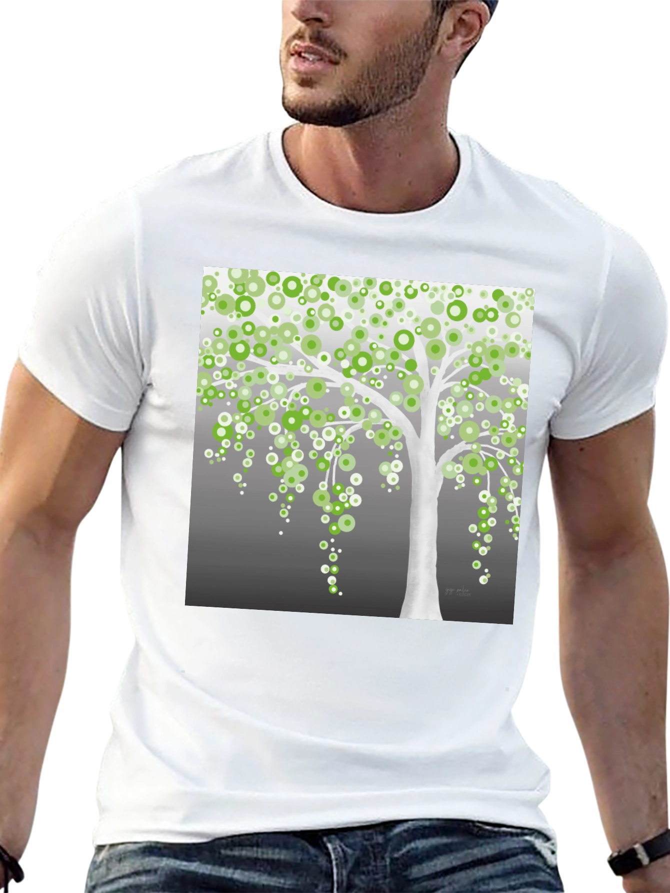 Green Circle Tree Black T-Shirt
