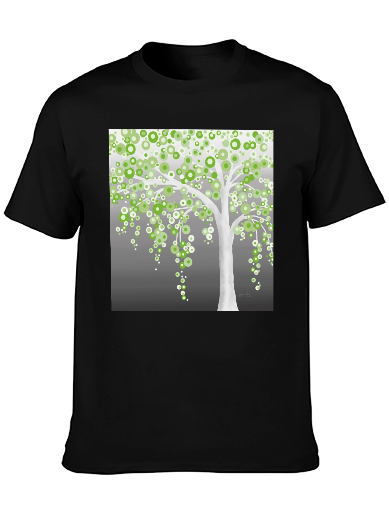 Green Circle Tree Black T-Shirt