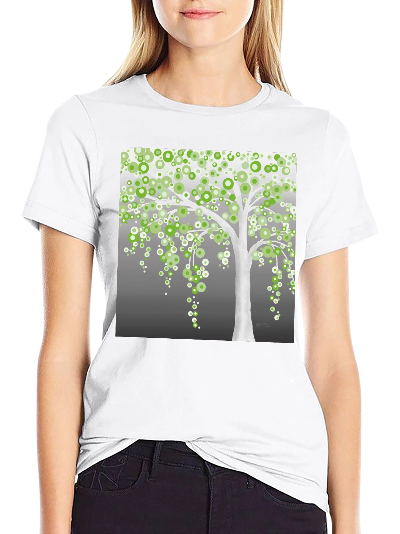 Green Circle Tree Black T-Shirt