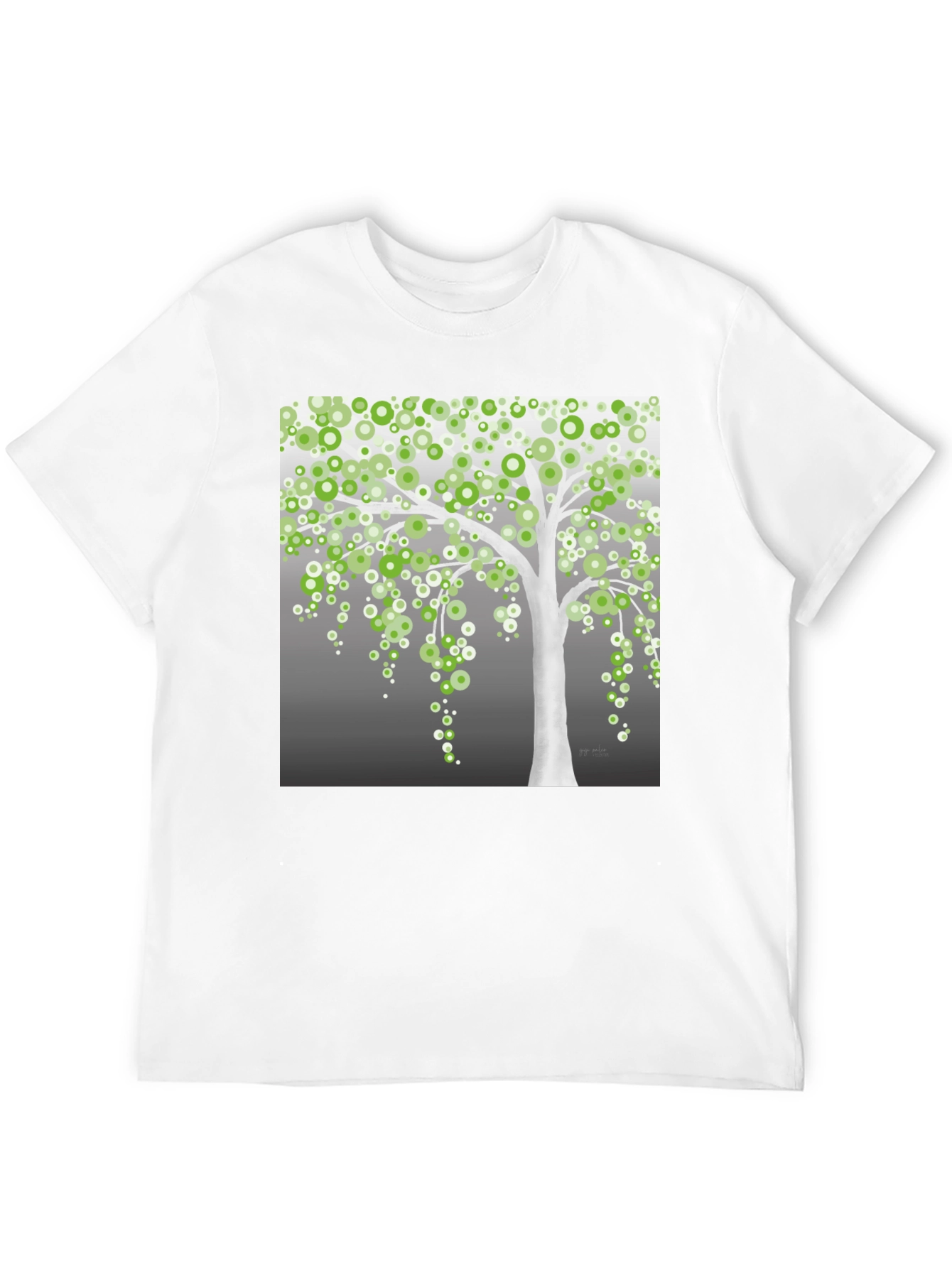 Green Circle Tree Black T-Shirt