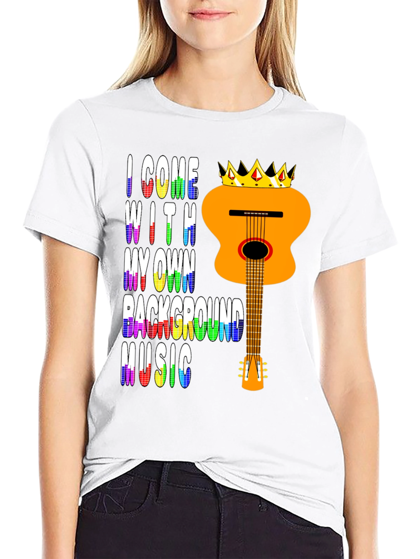 Music Lover Tee: Crowned Guitar Own Background Music T-Shirt