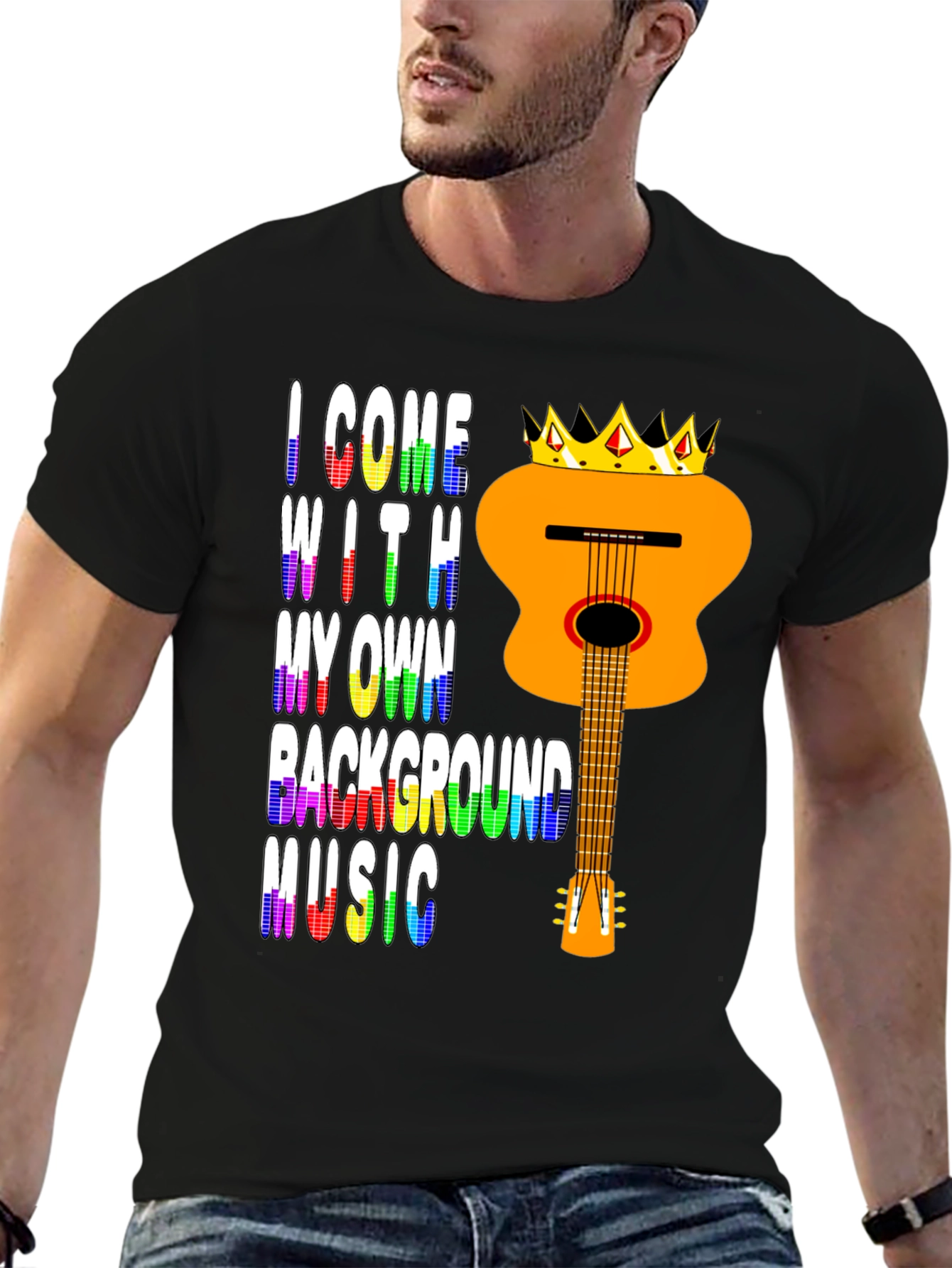 Music Lover Tee: Crowned Guitar Own Background Music T-Shirt