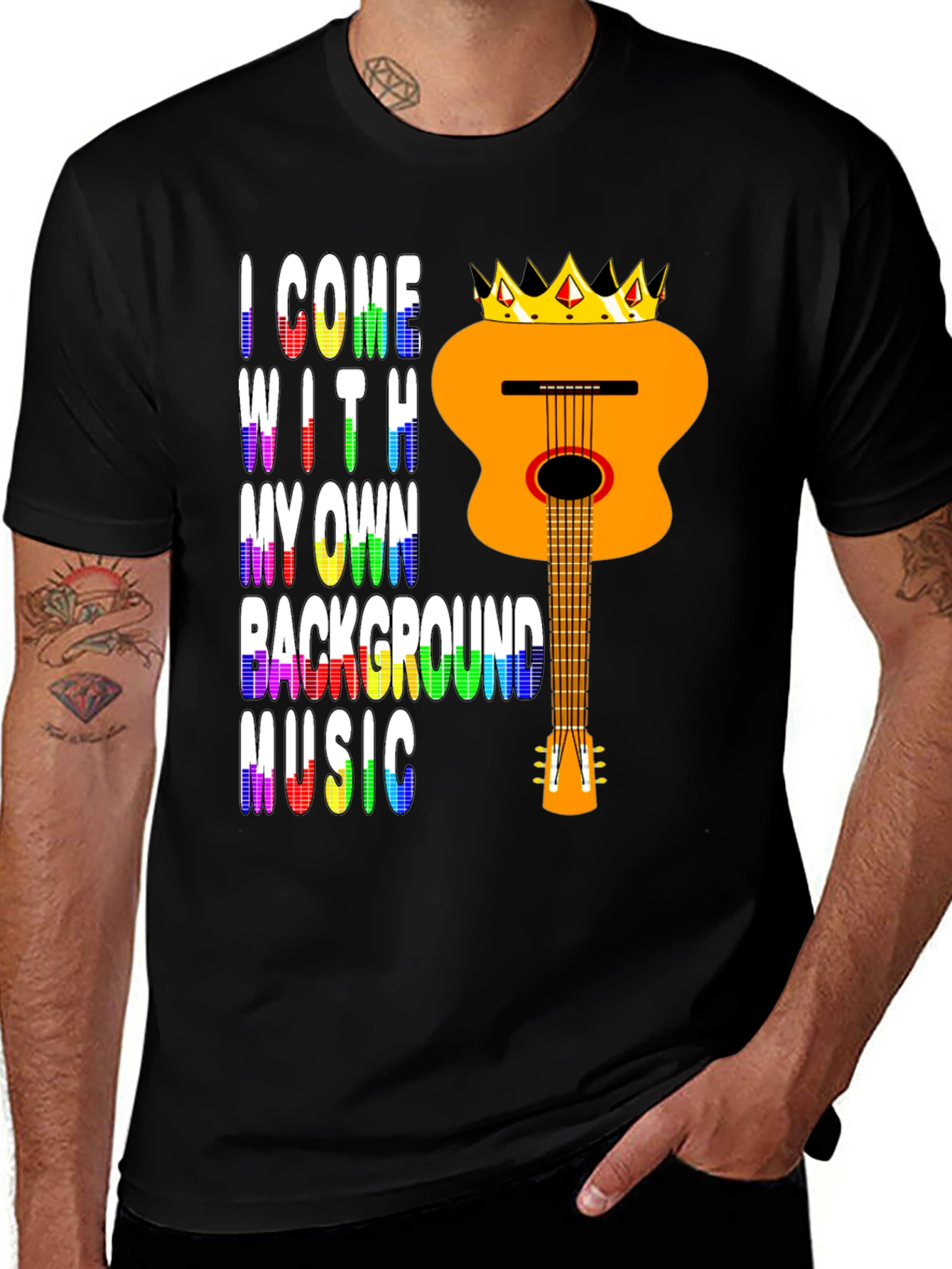 Music Lover Tee: Crowned Guitar Own Background Music T-Shirt
