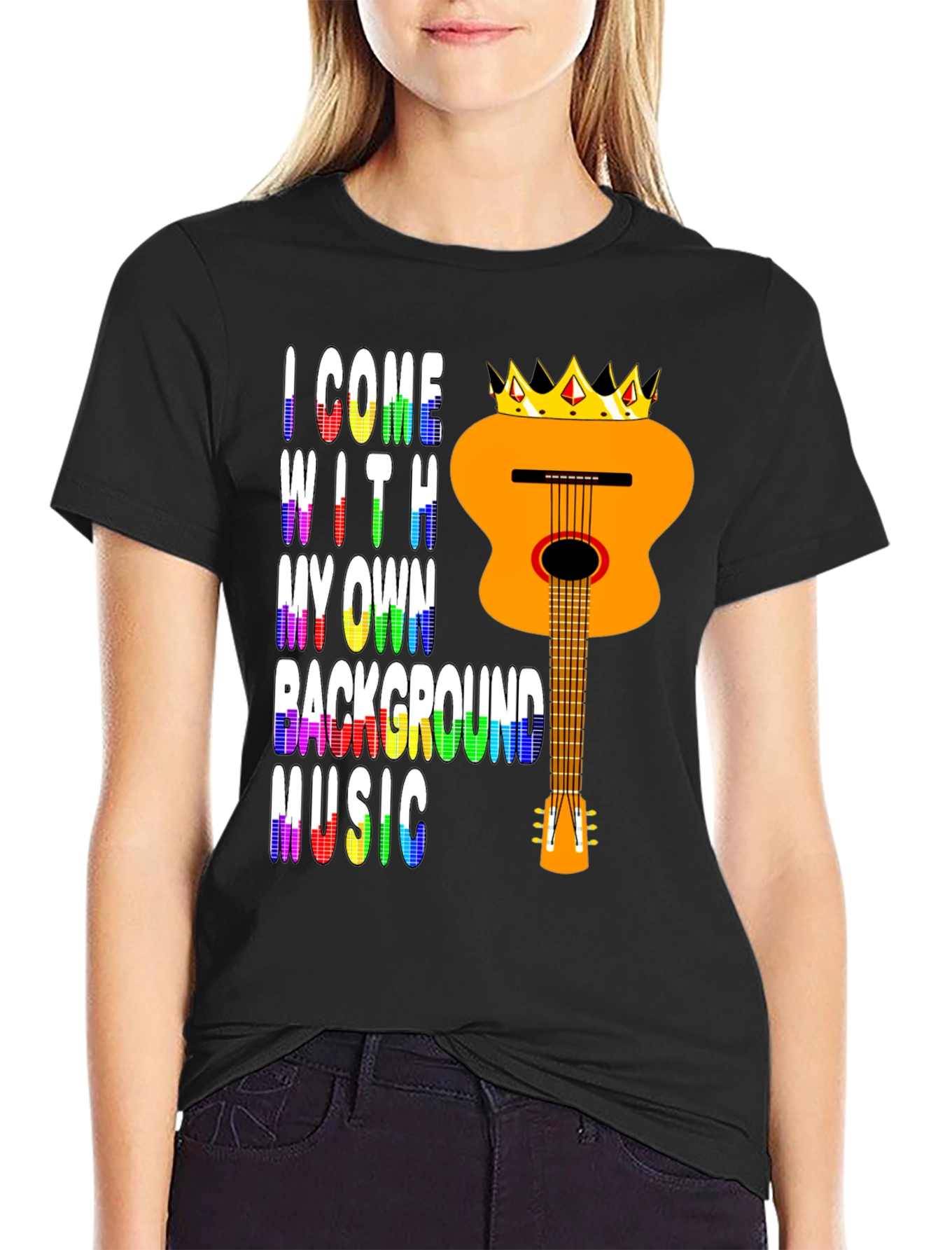 Music Lover Tee: Crowned Guitar Own Background Music T-Shirt