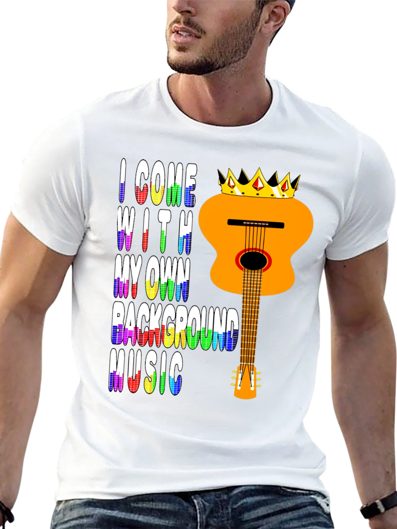 Music Lover Tee: Crowned Guitar Own Background Music T-Shirt
