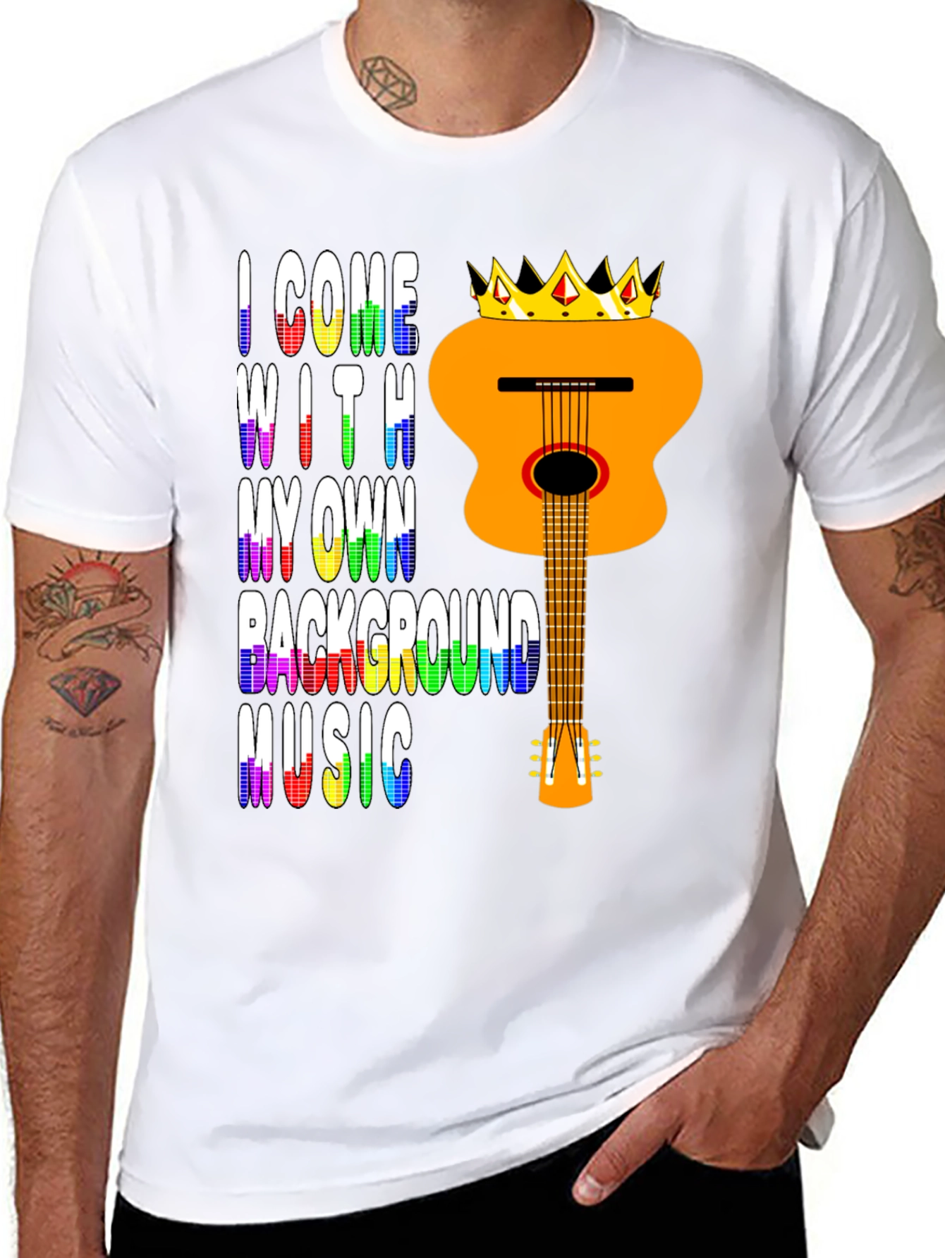 Music Lover Tee: Crowned Guitar Own Background Music T-Shirt