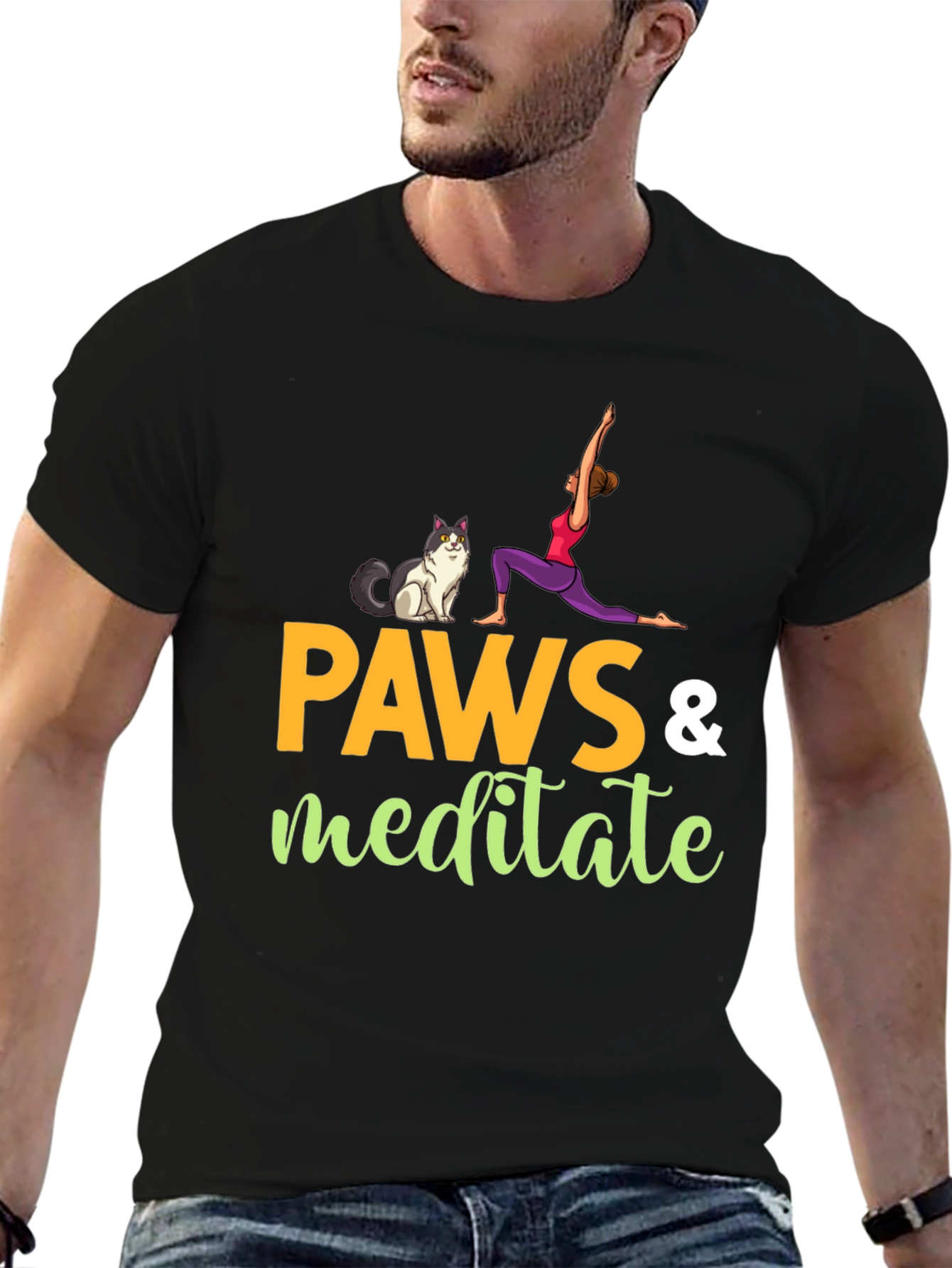 Paws & Meditate Black Graphic T-Shirt
