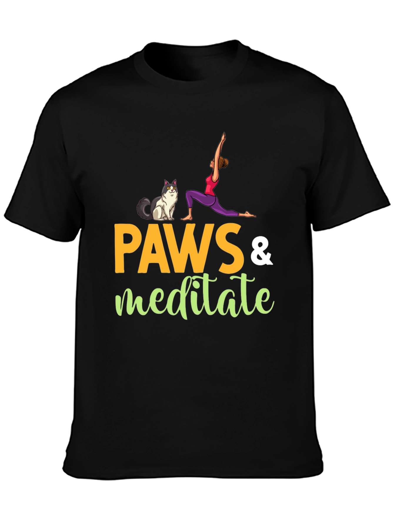 Paws & Meditate Black Graphic T-Shirt