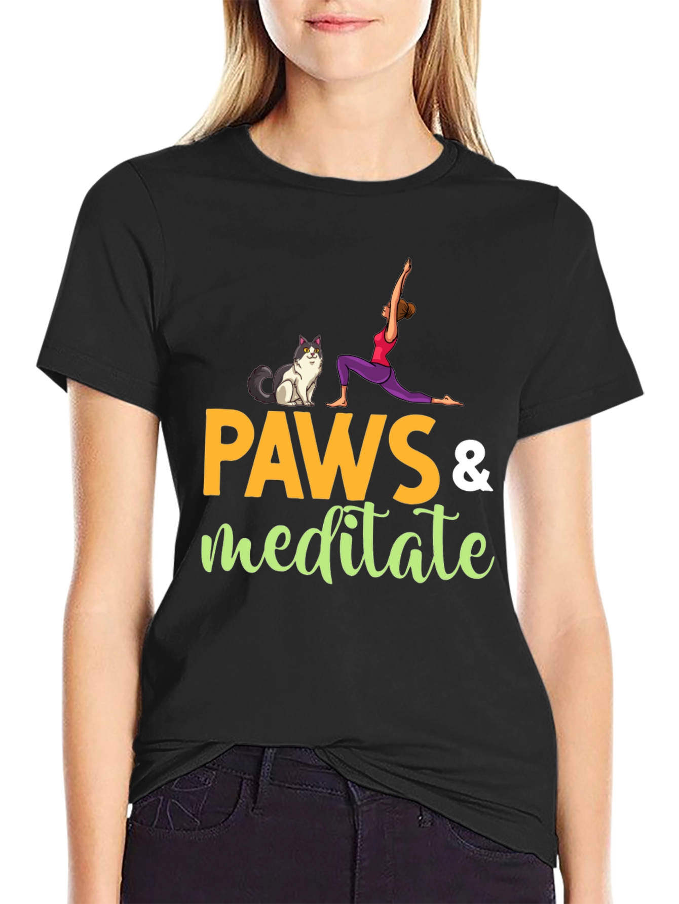 Paws & Meditate Black Graphic T-Shirt