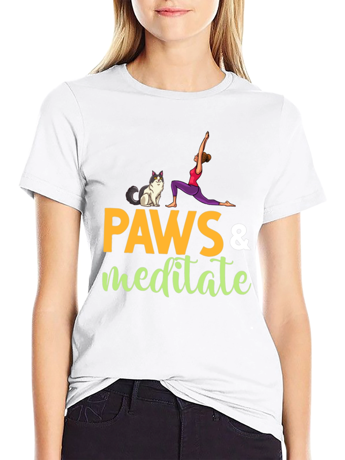 Paws & Meditate Black Graphic T-Shirt
