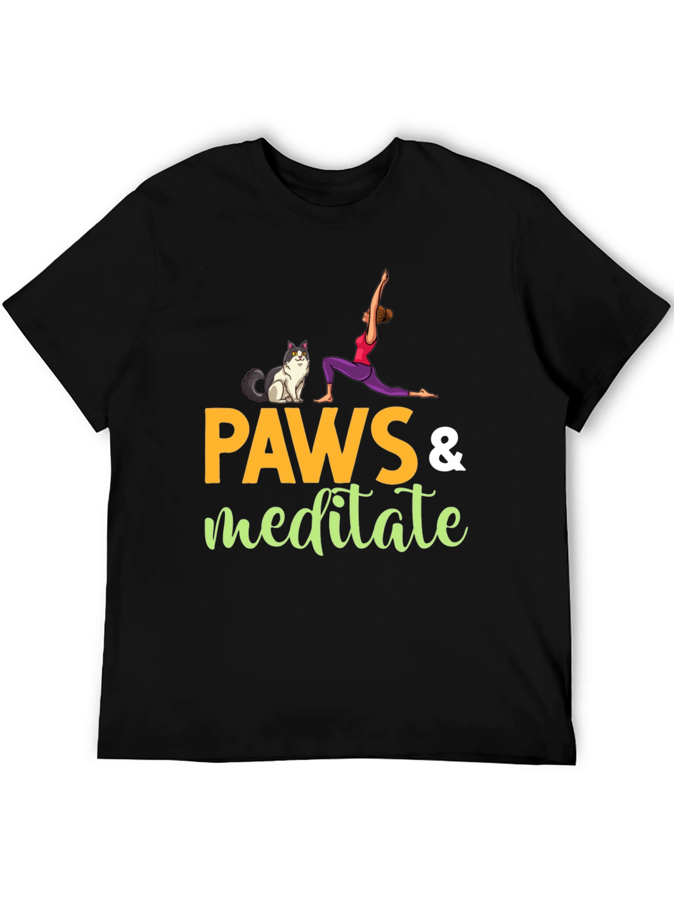 Paws & Meditate Black Graphic T-Shirt