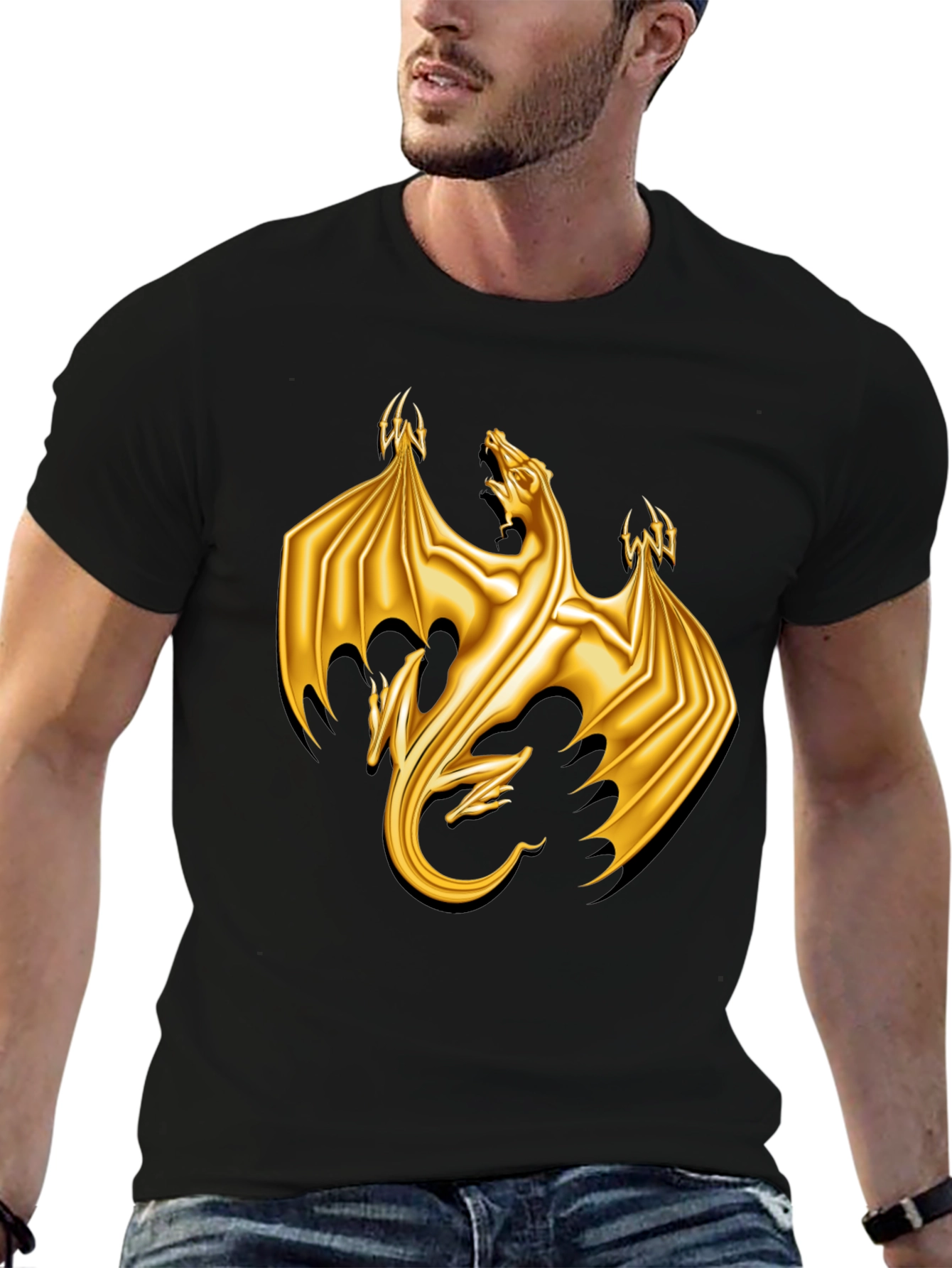 Golden Dragon Graphic Tee - Black Cotton T-Shirt
