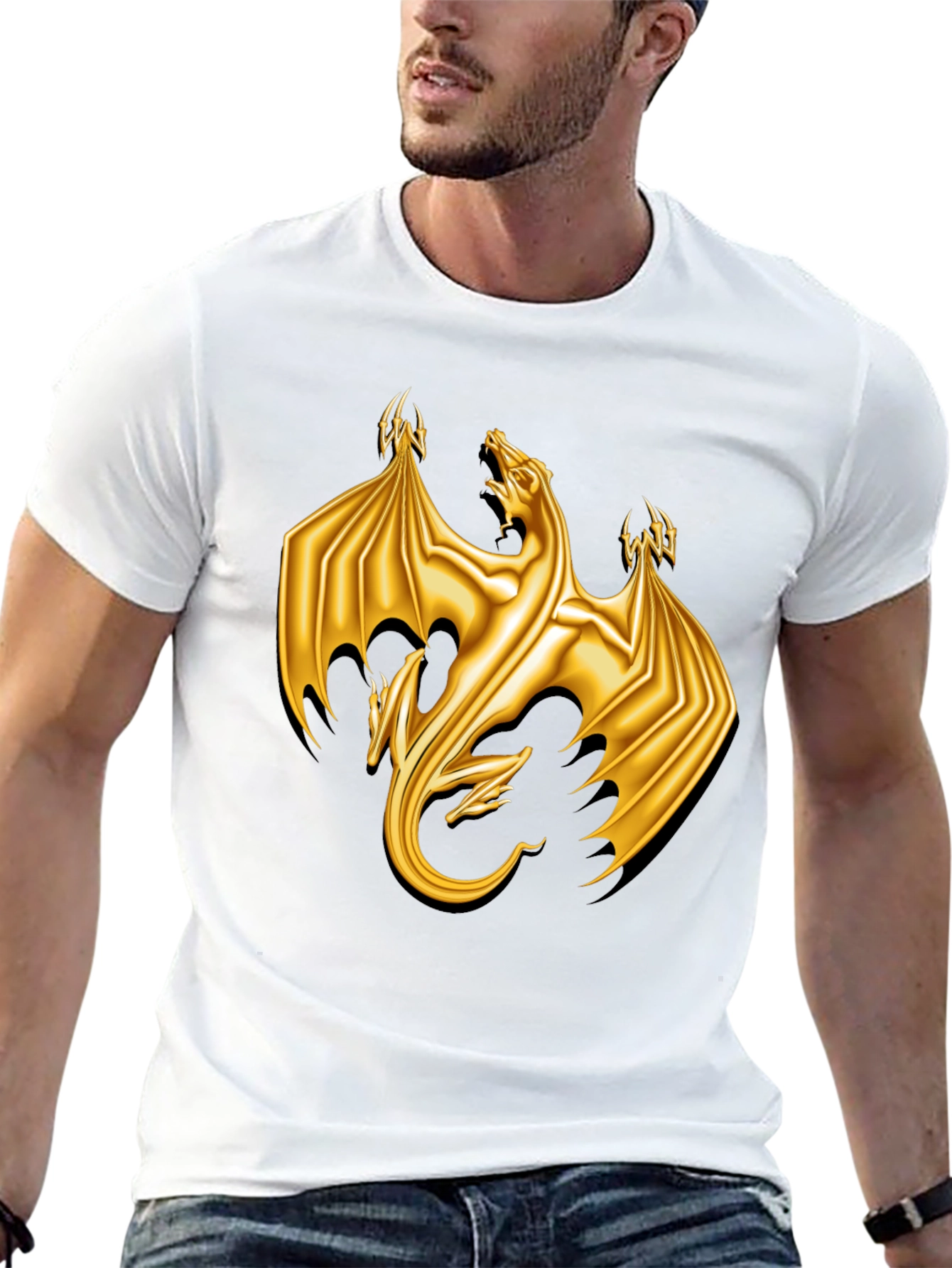 Golden Dragon Graphic Tee - Black Cotton T-Shirt