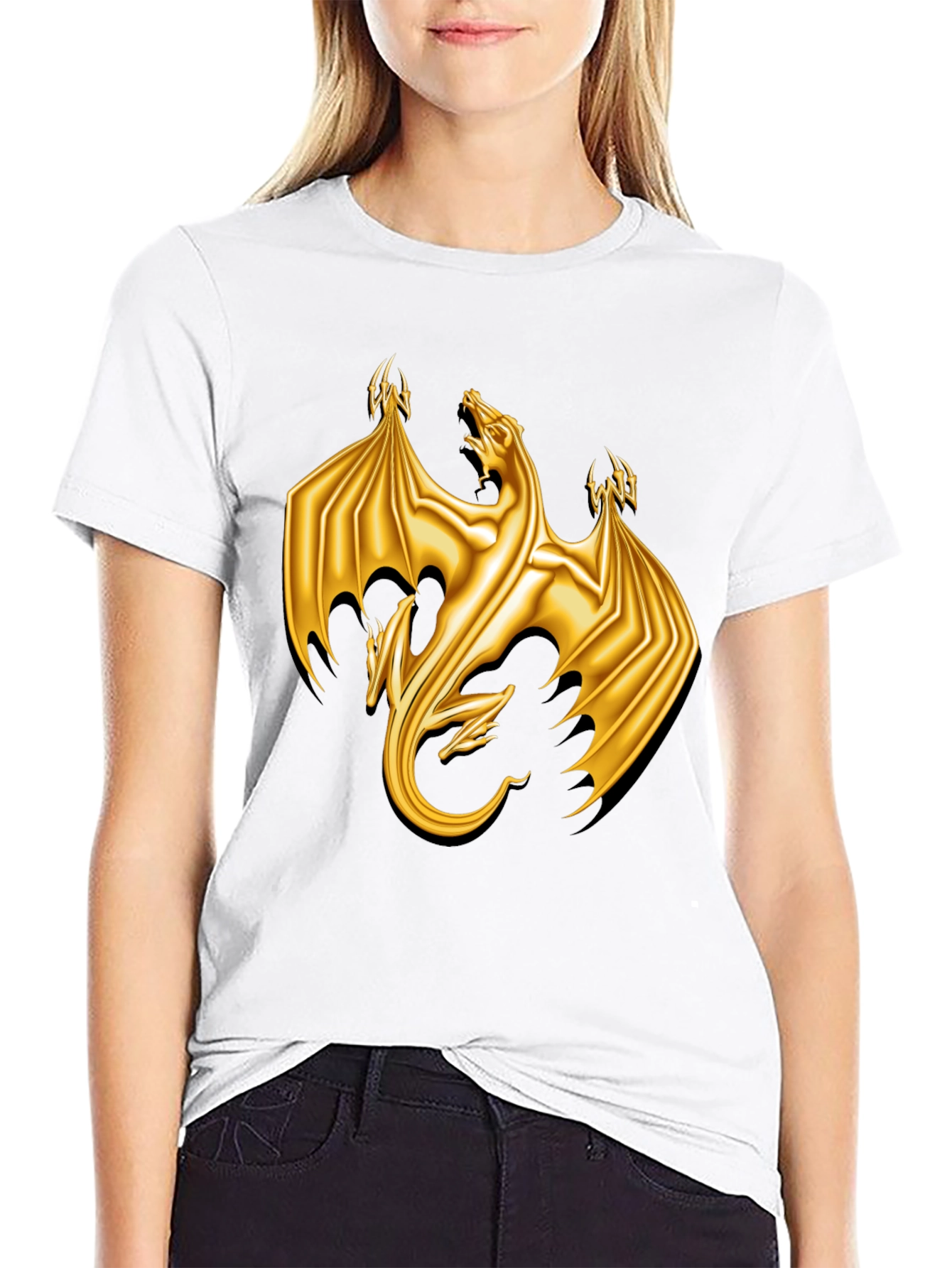 Golden Dragon Graphic Tee - Black Cotton T-Shirt