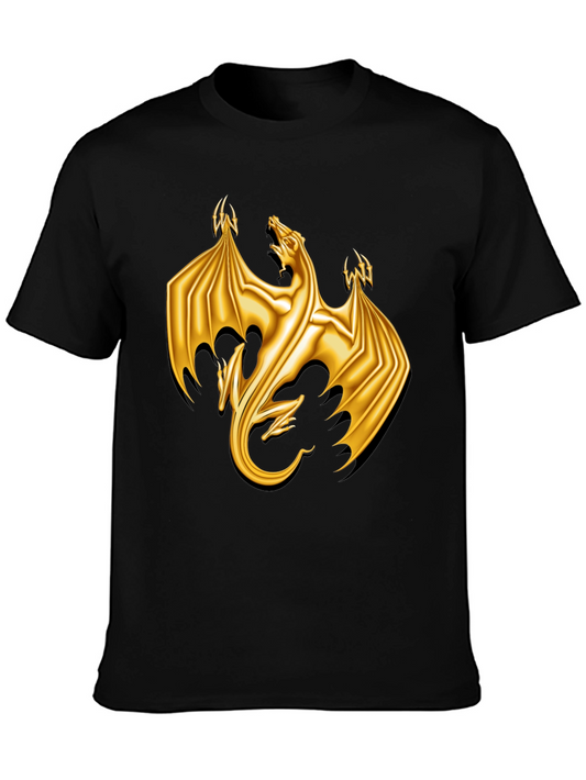 Golden Dragon Graphic Tee - Black Cotton T-Shirt