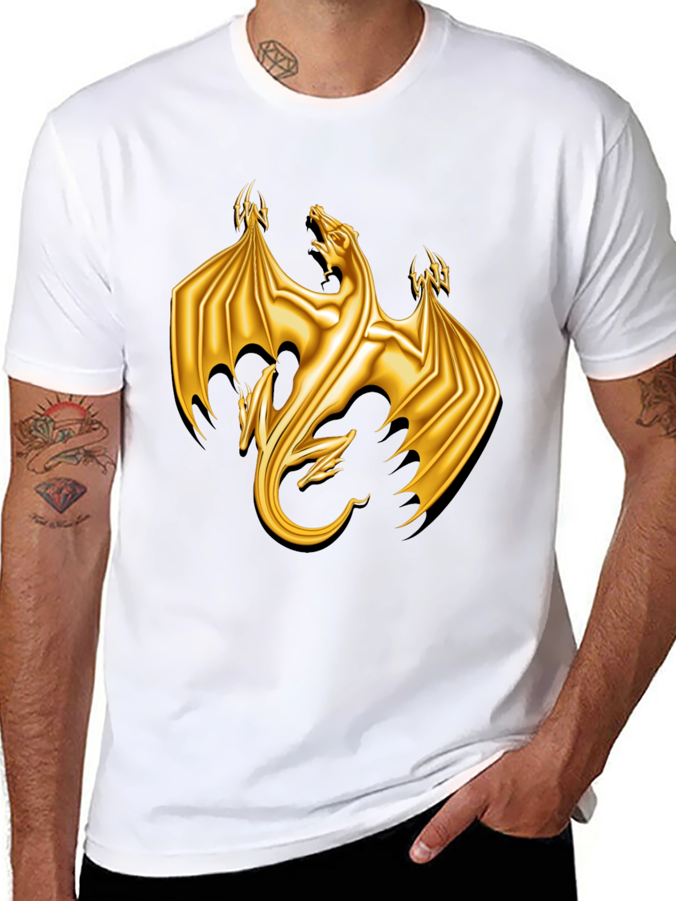 Golden Dragon Graphic Tee - Black Cotton T-Shirt