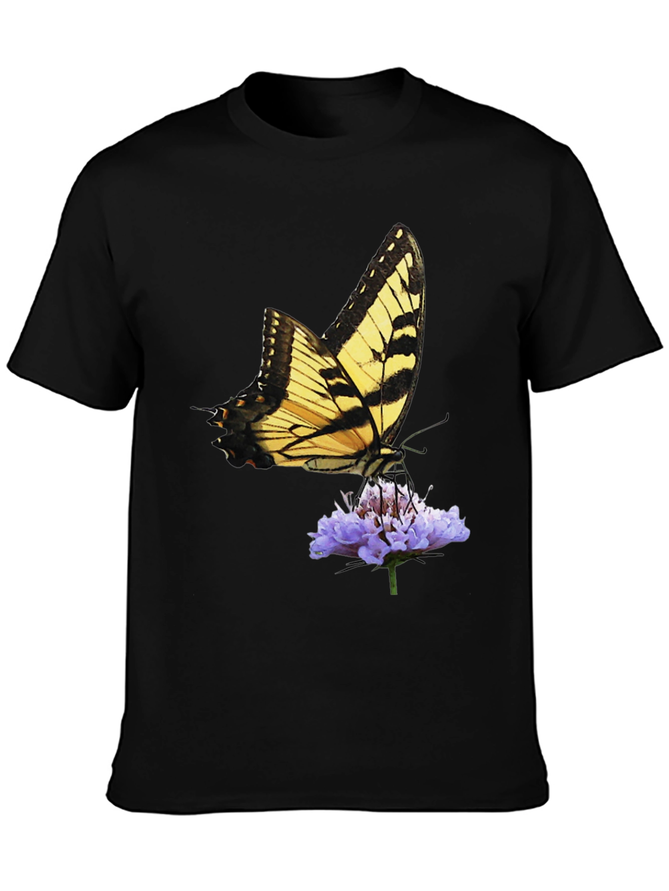 Butterfly & Flower Graphic Black T-Shirt