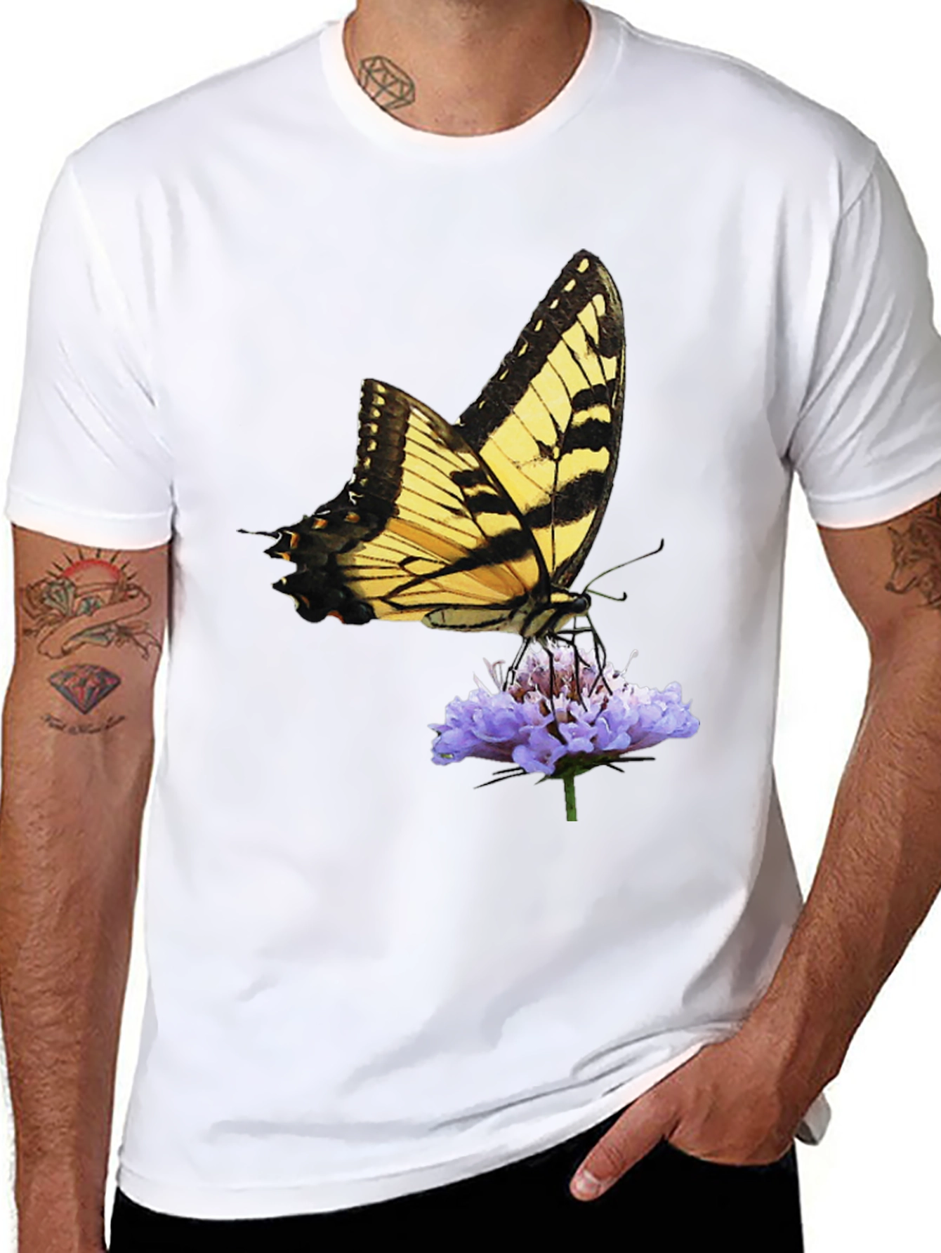 Butterfly & Flower Graphic Black T-Shirt