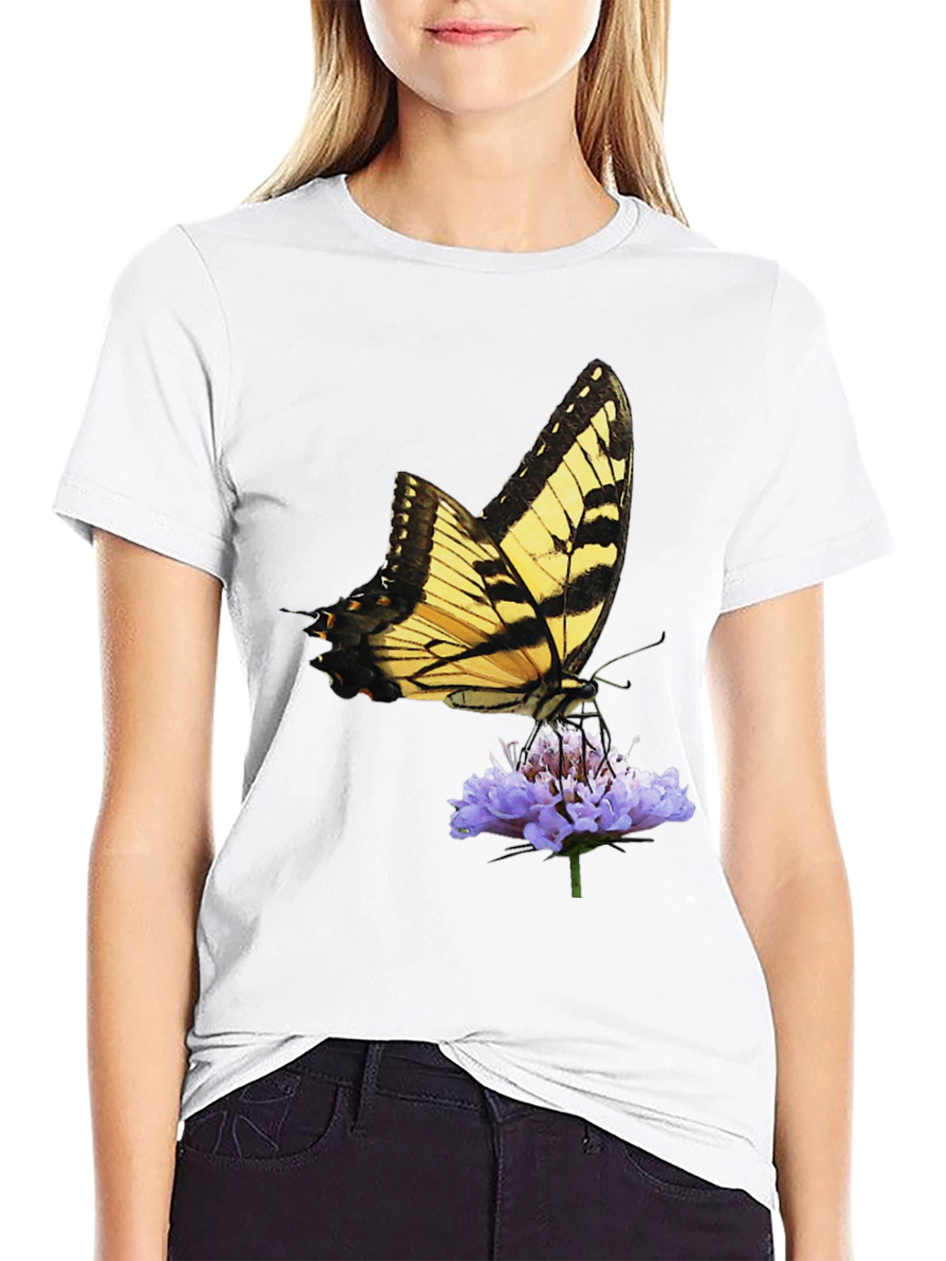 Butterfly & Flower Graphic Black T-Shirt