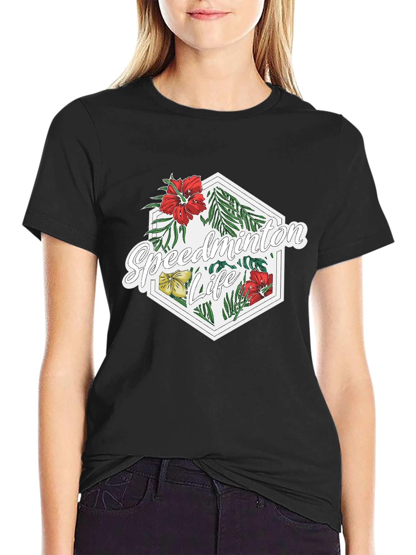 Speedminton Life Floral Black T-Shirt