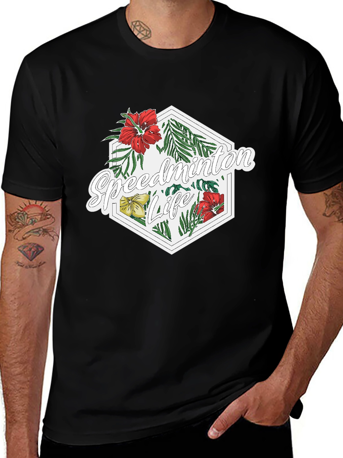 Speedminton Life Floral Black T-Shirt