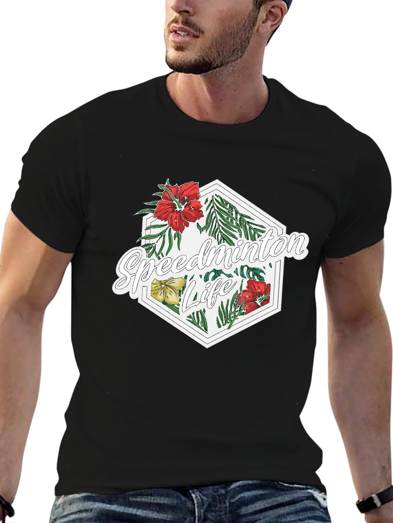 Speedminton Life Floral Black T-Shirt
