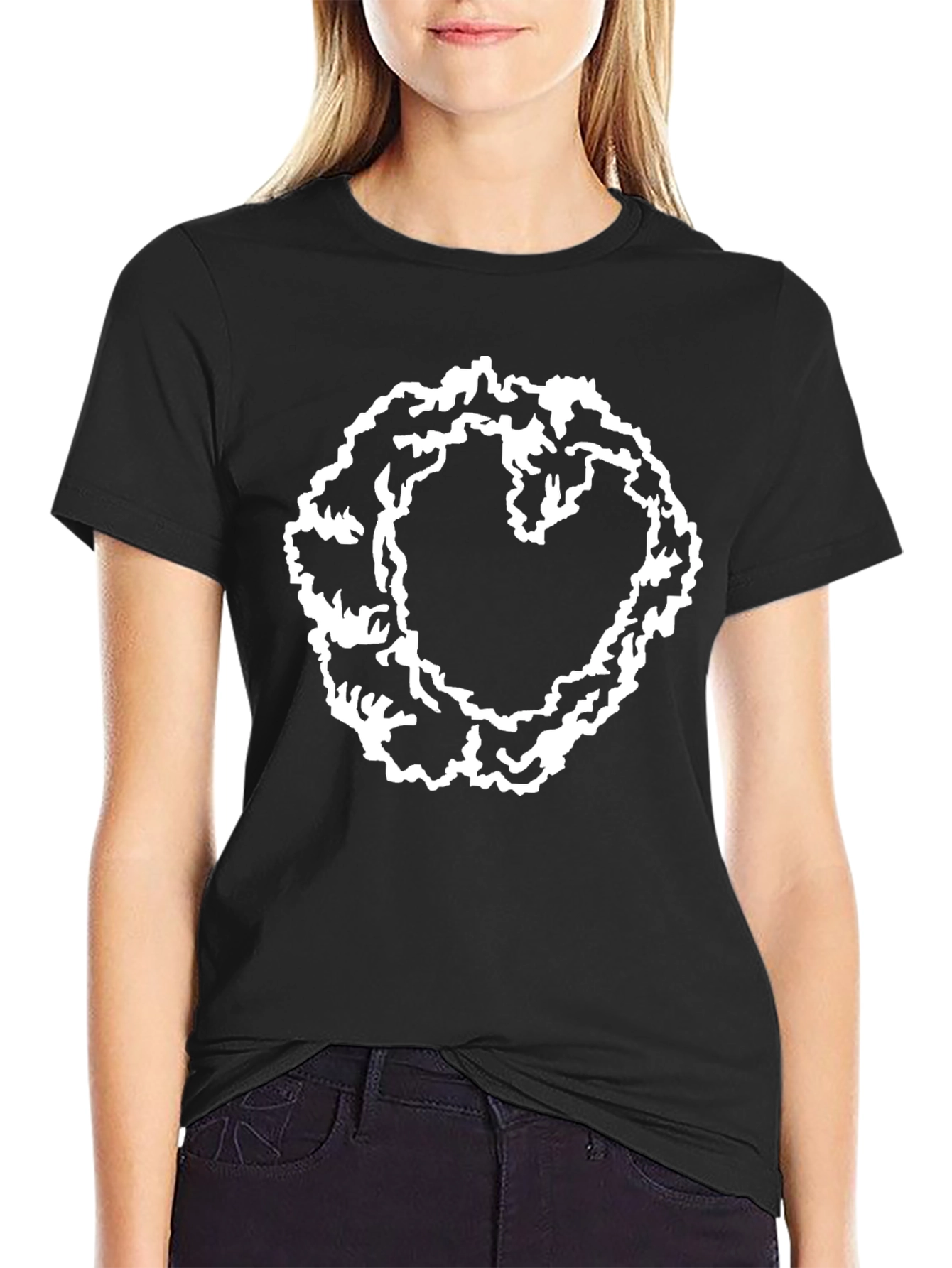 Abstract Heart T-Shirt - Black Casual Tee