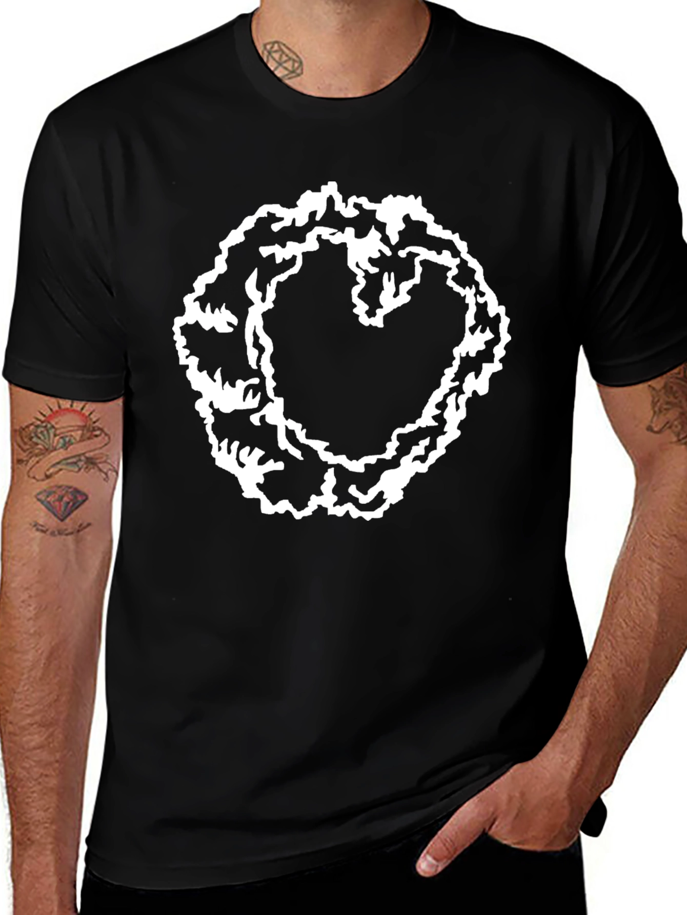 Abstract Heart T-Shirt - Black Casual Tee