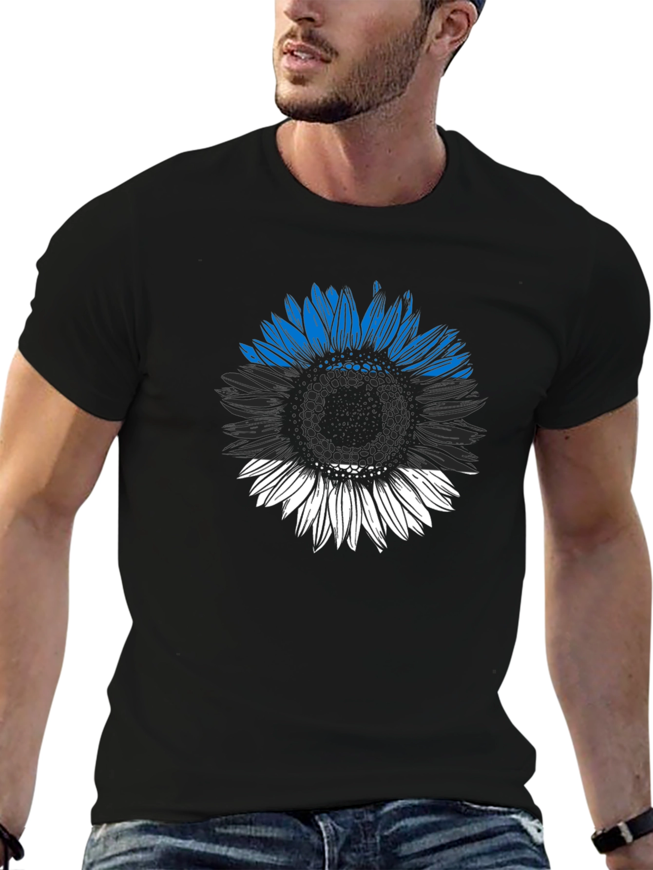 Estonian Flag Sunflower Graphic Tee - Black