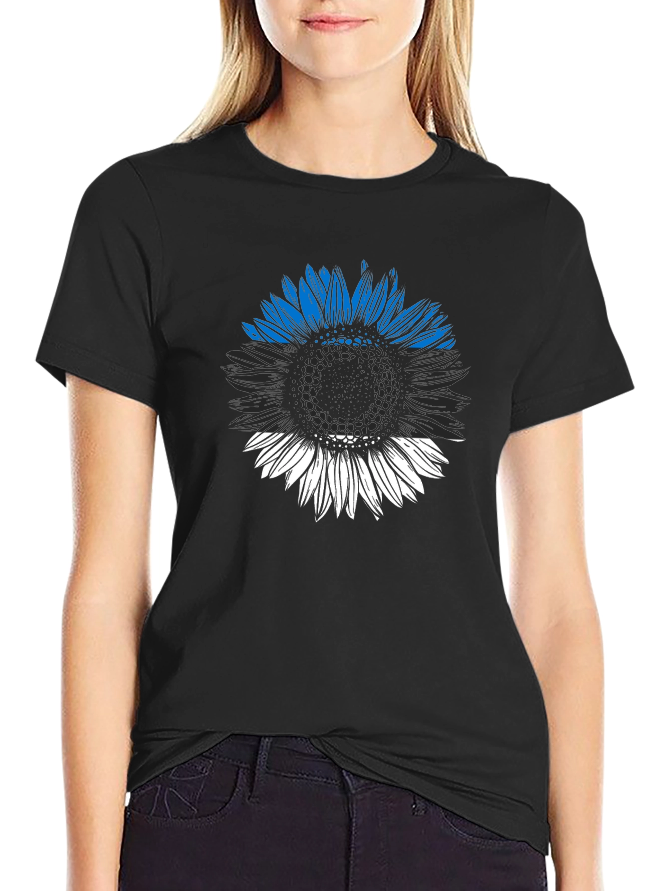 Estonian Flag Sunflower Graphic Tee - Black