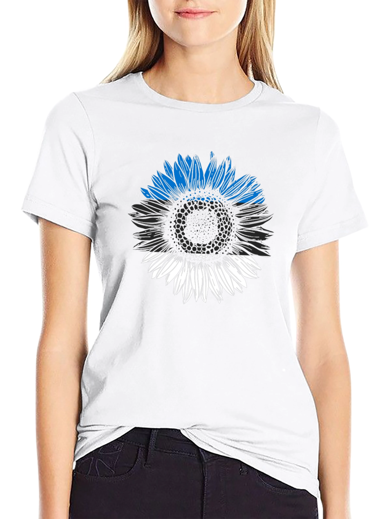 Estonian Flag Sunflower Graphic Tee - Black