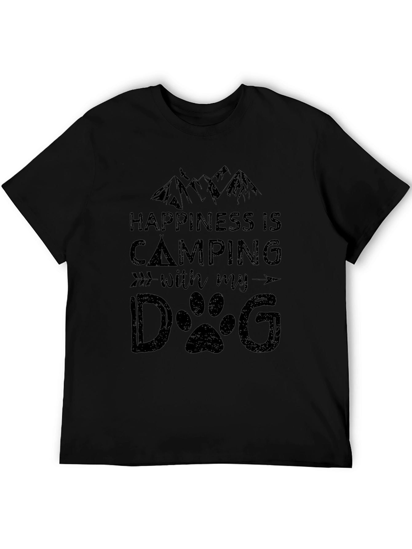 Happiness Is Camping With My Dog Black T-Shirt