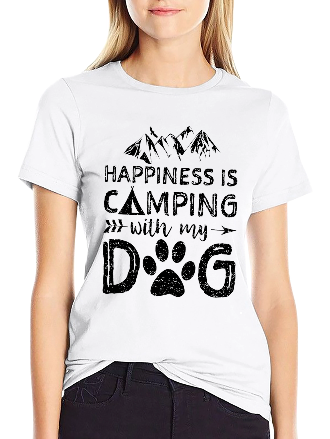 Happiness Is Camping With My Dog Black T-Shirt