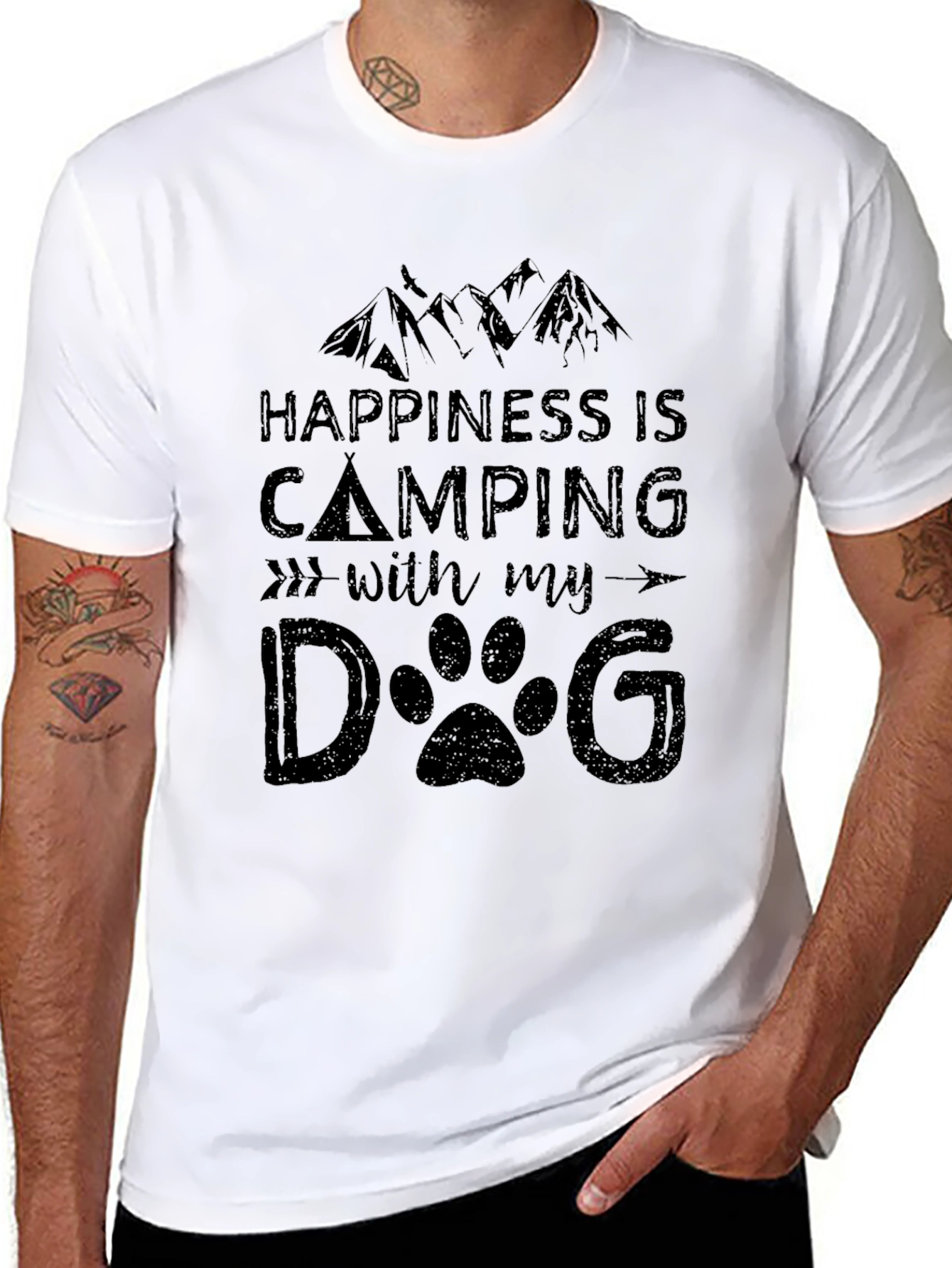 Happiness Is Camping With My Dog Black T-Shirt