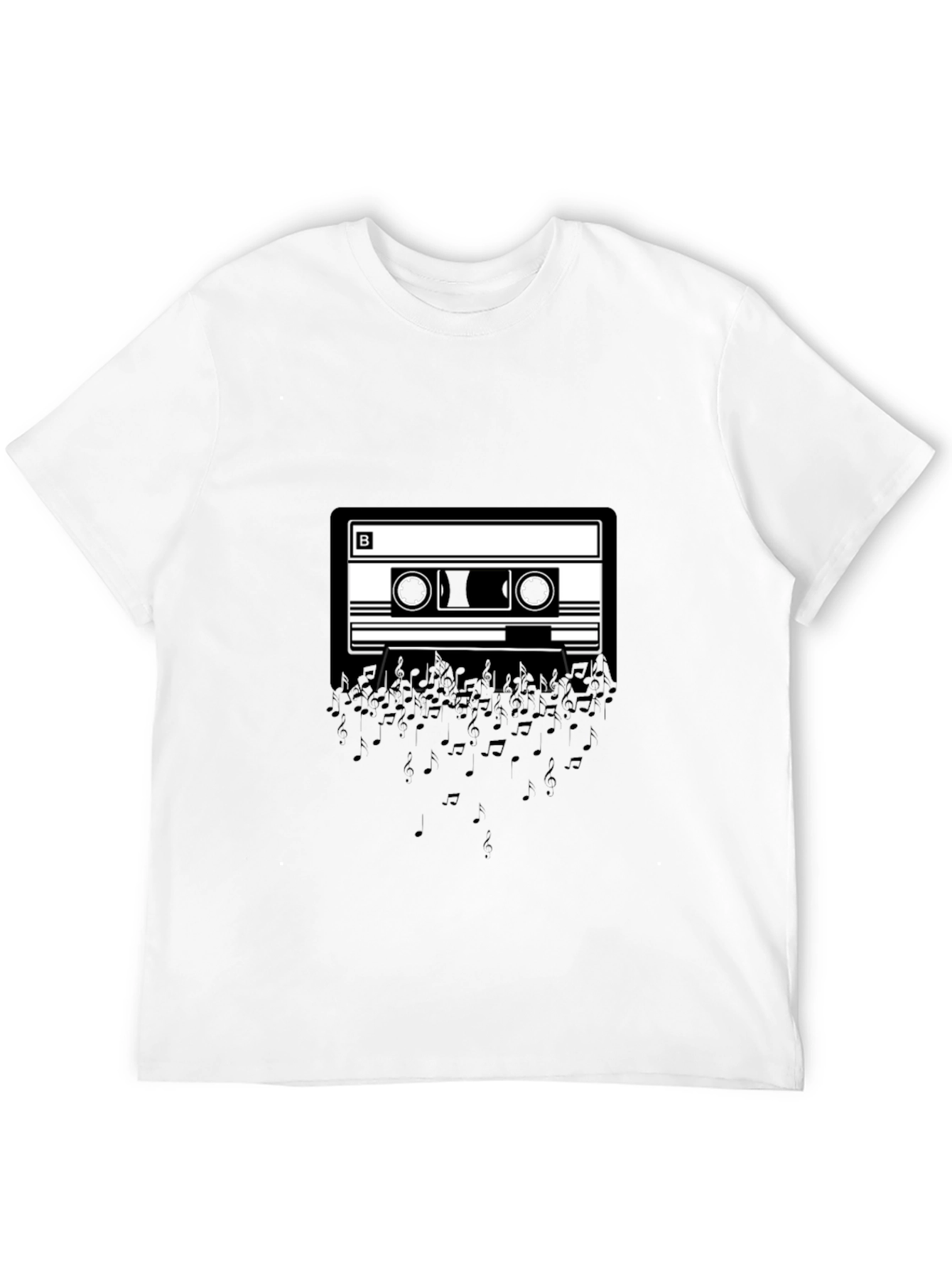 Cassette Tape Music Notes Graphic Tee - Black