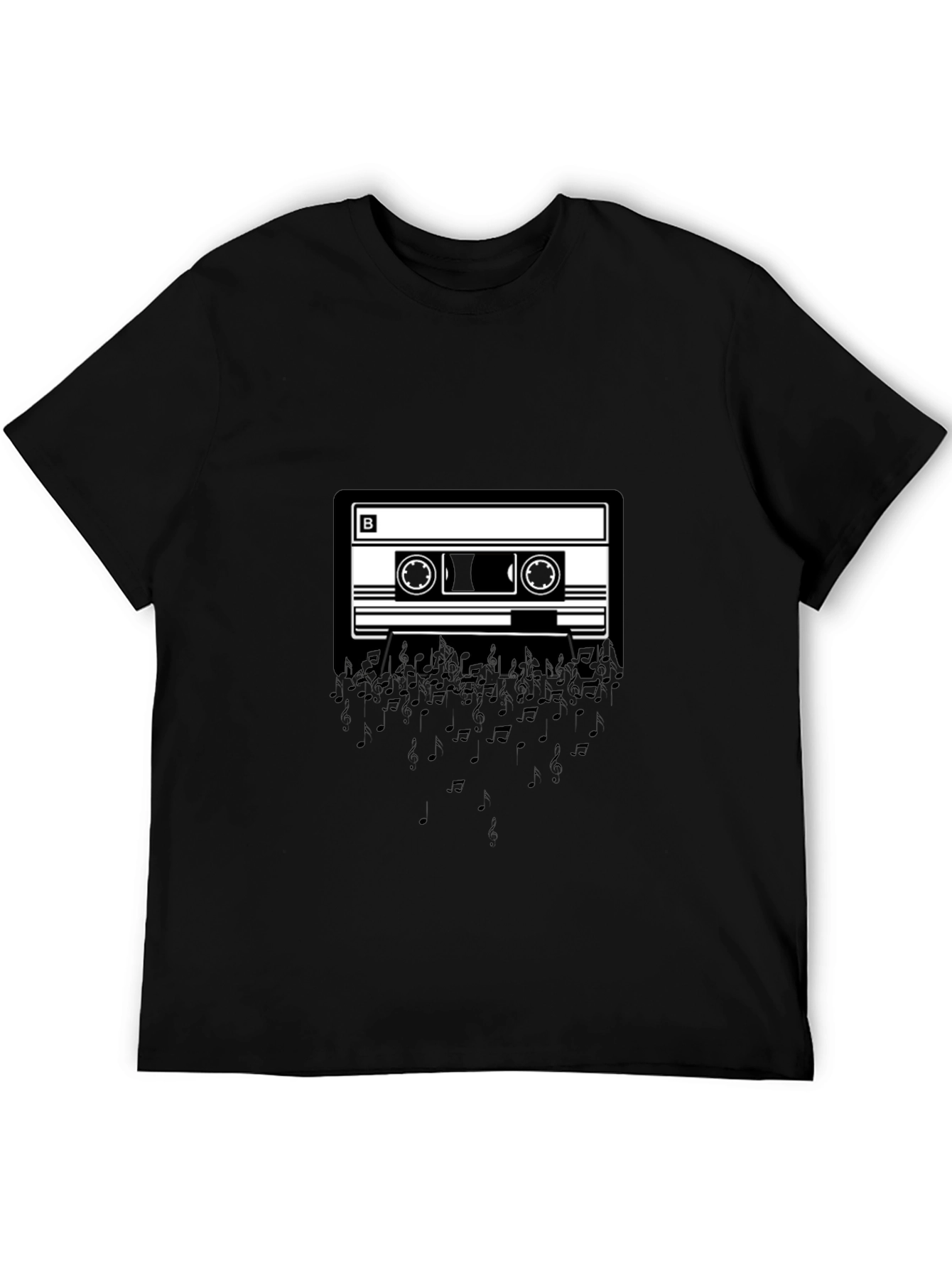Cassette Tape Music Notes Graphic Tee - Black