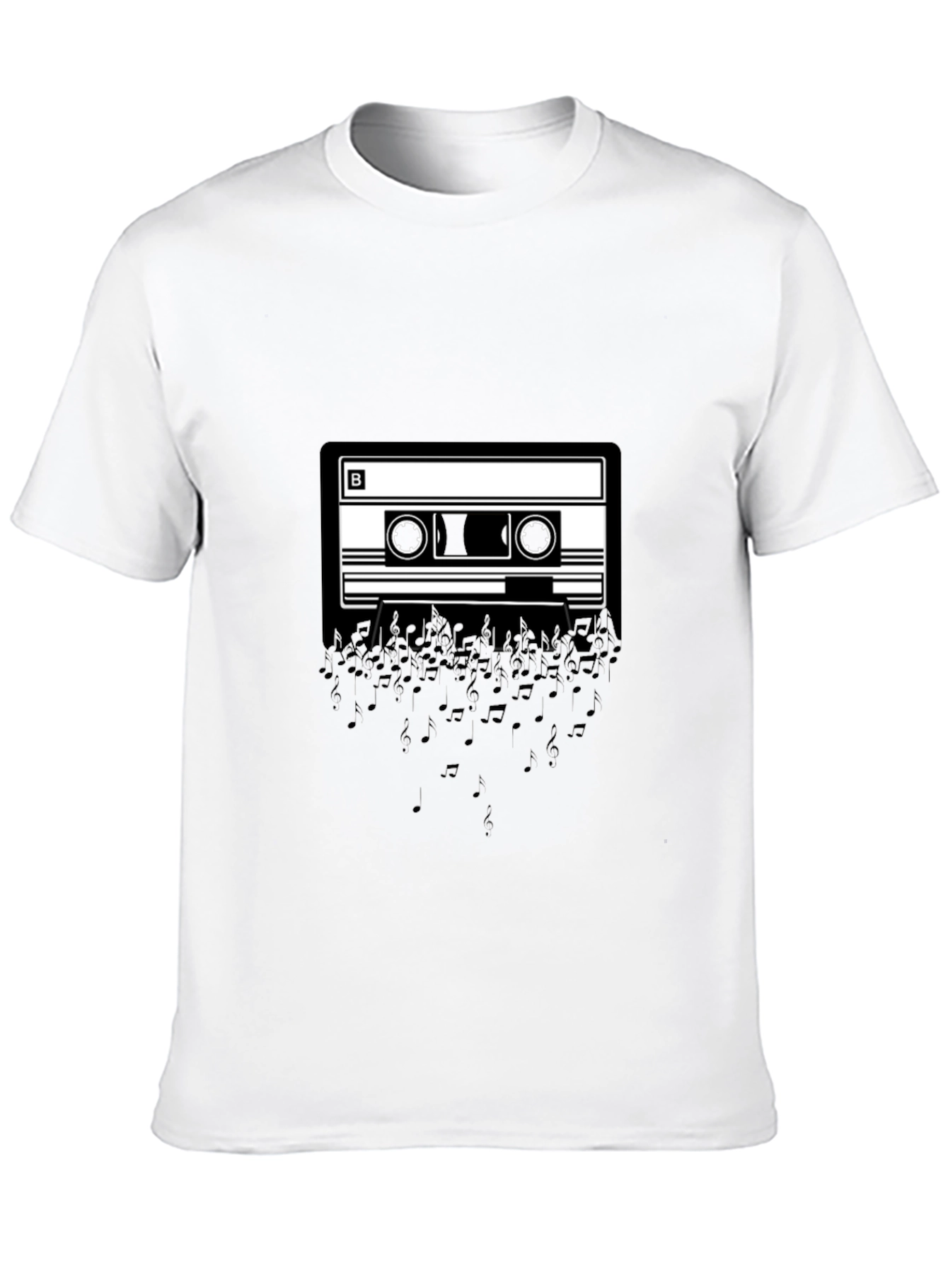 Cassette Tape Music Notes Graphic Tee - Black