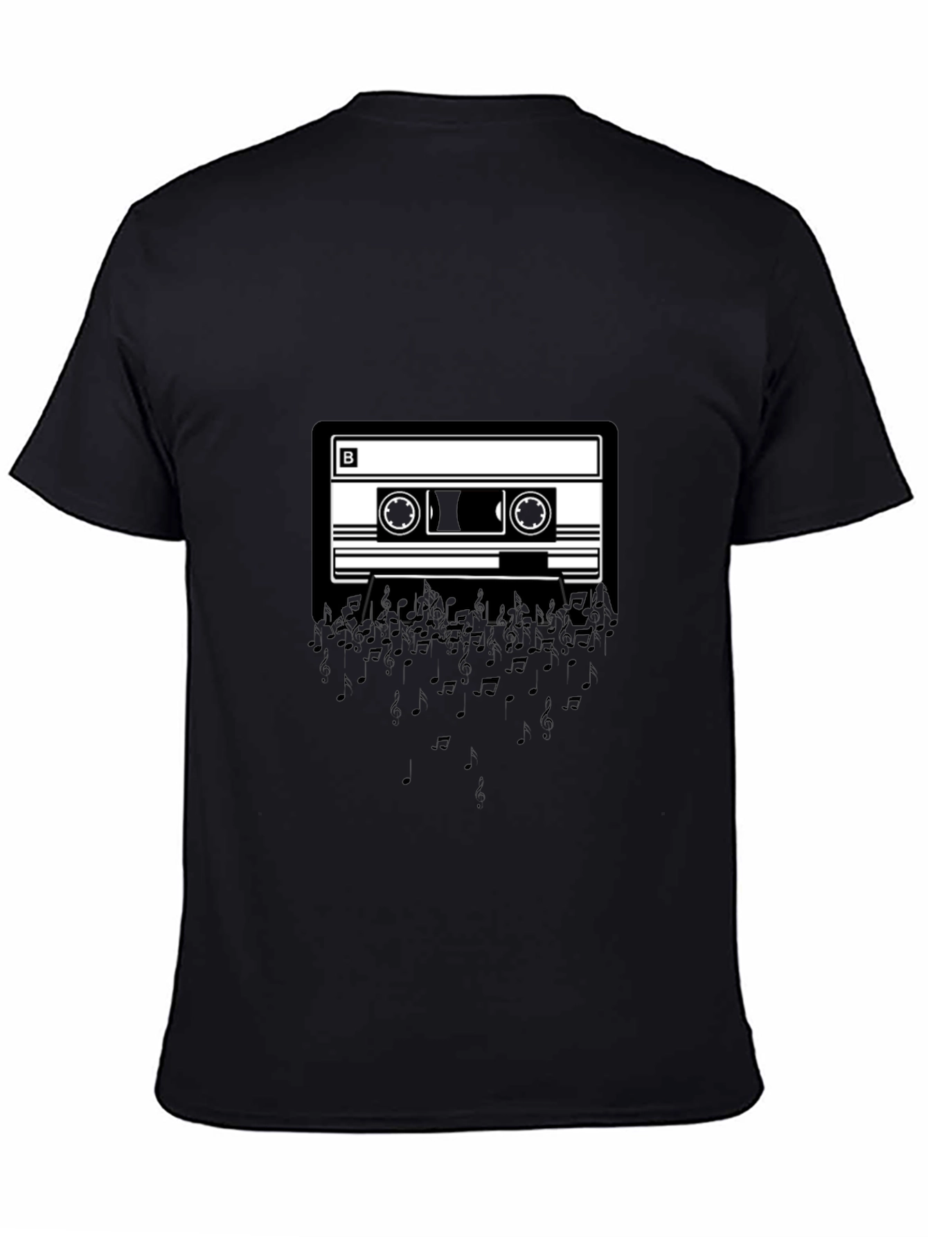 Cassette Tape Music Notes Graphic Tee - Black