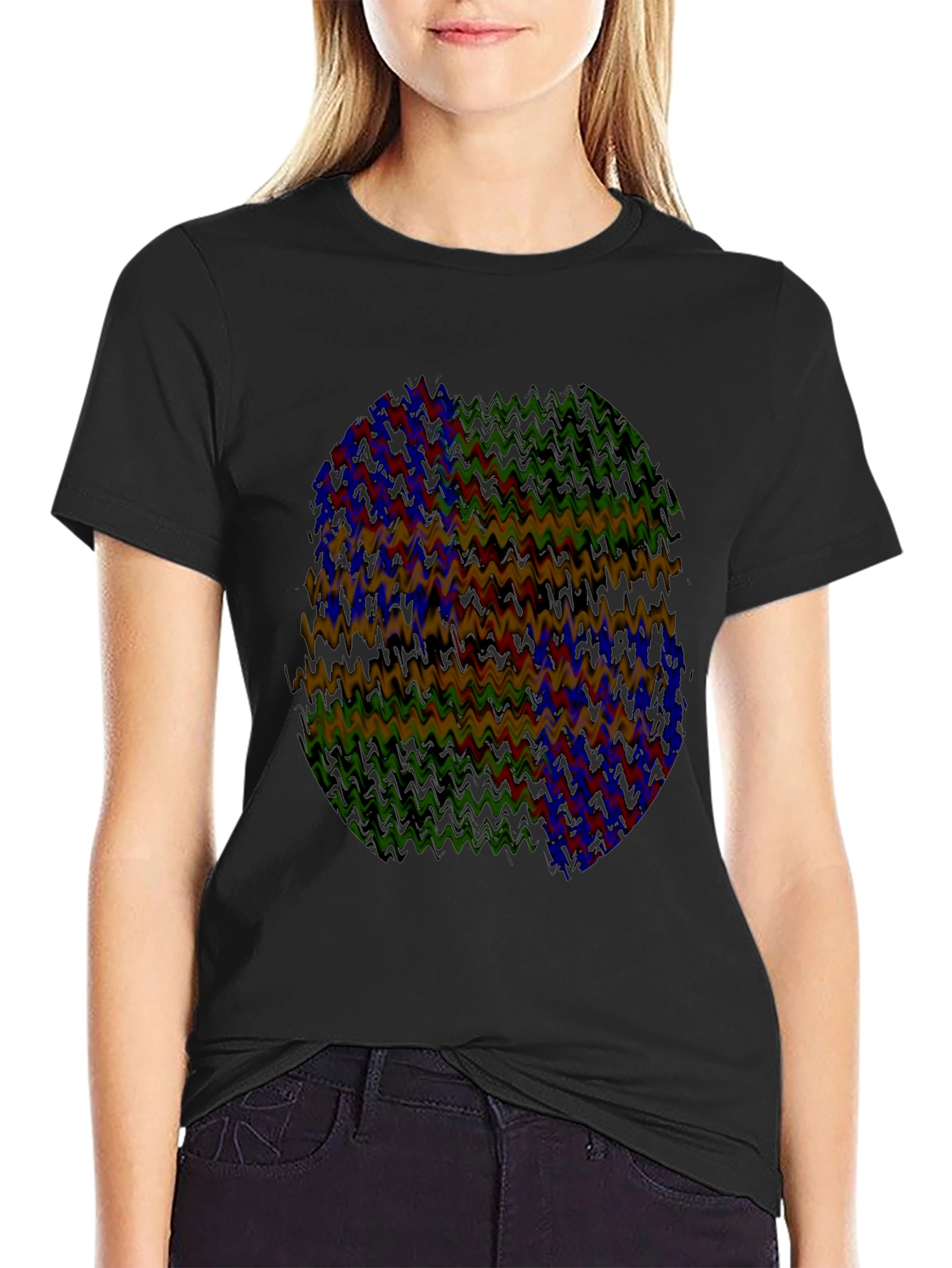 Abstract Wavy Pattern Black T-Shirt