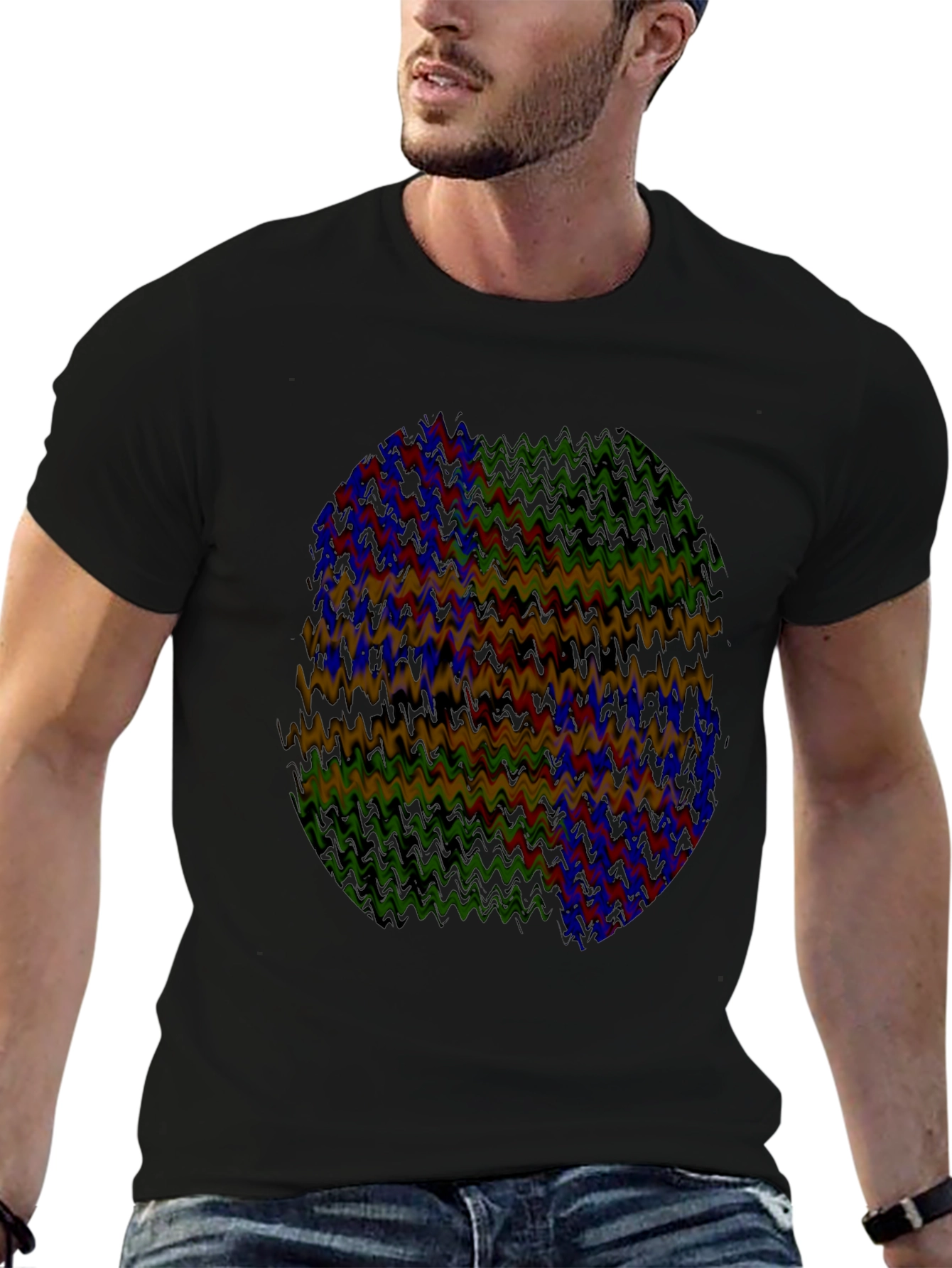 Abstract Wavy Pattern Black T-Shirt