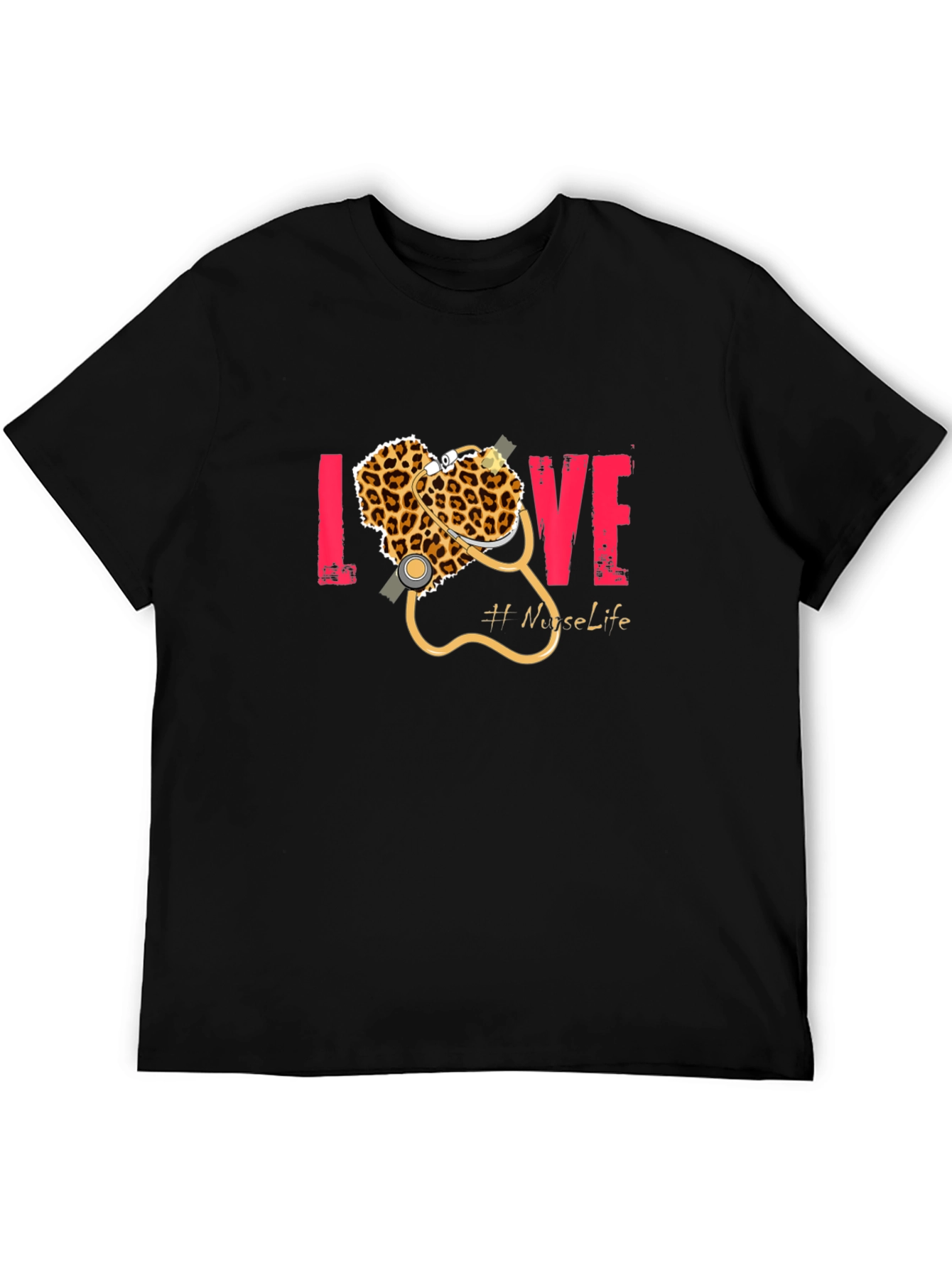 Nurse Life Love Leopard Stethoscope Graphic T-Shirt