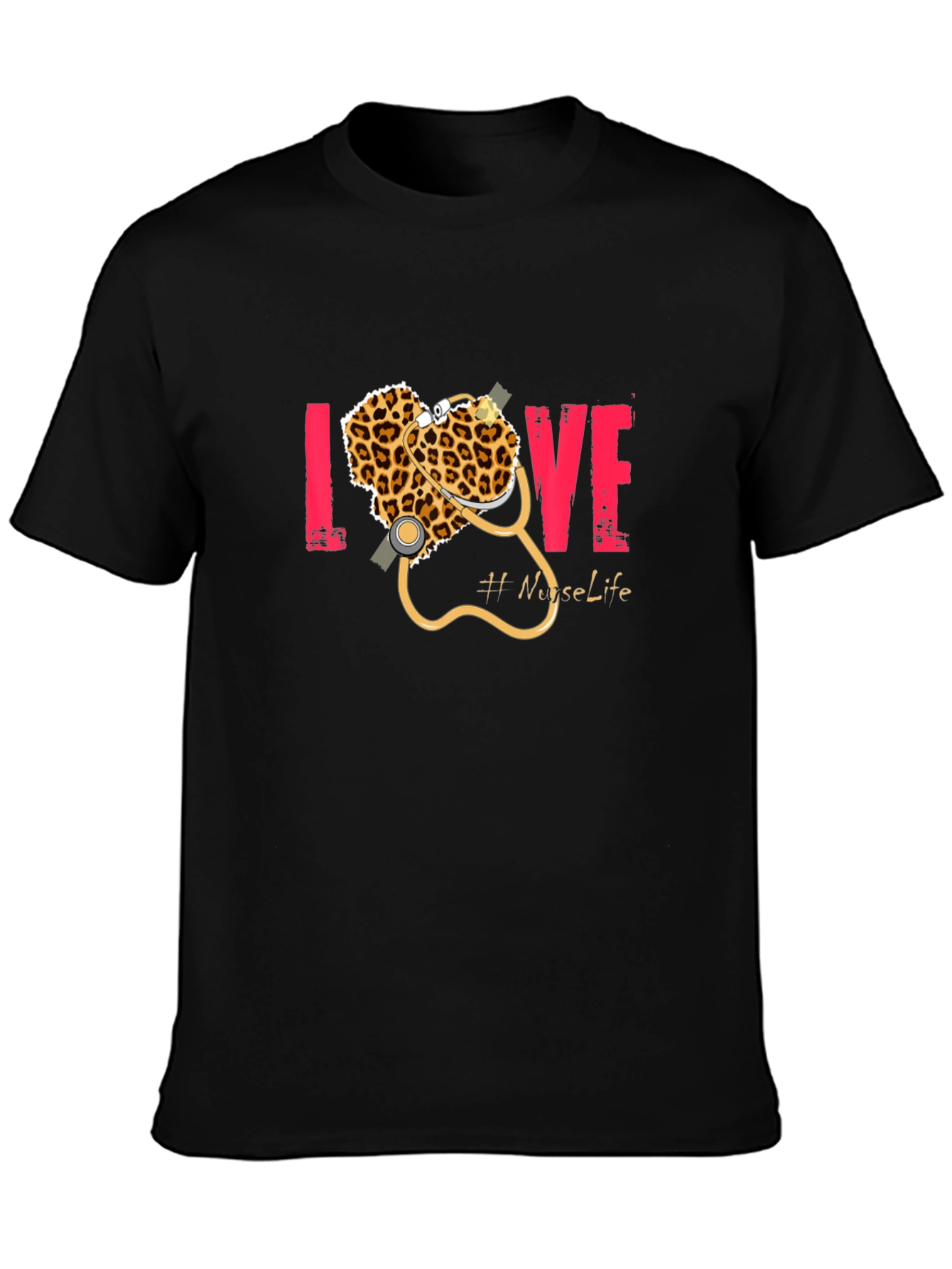 Nurse Life Love Leopard Stethoscope Graphic T-Shirt