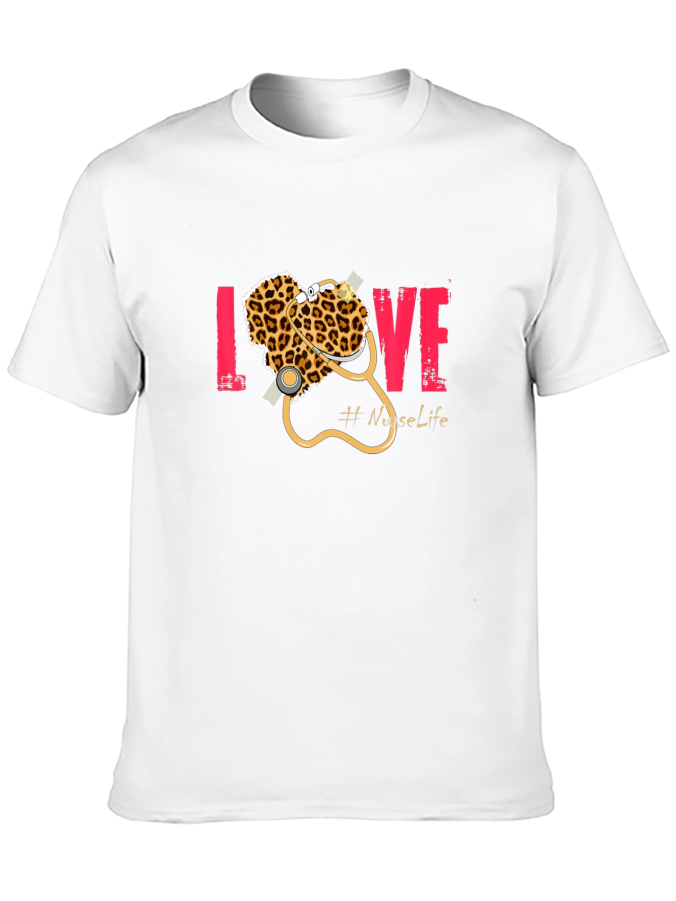 Nurse Life Love Leopard Stethoscope Graphic T-Shirt