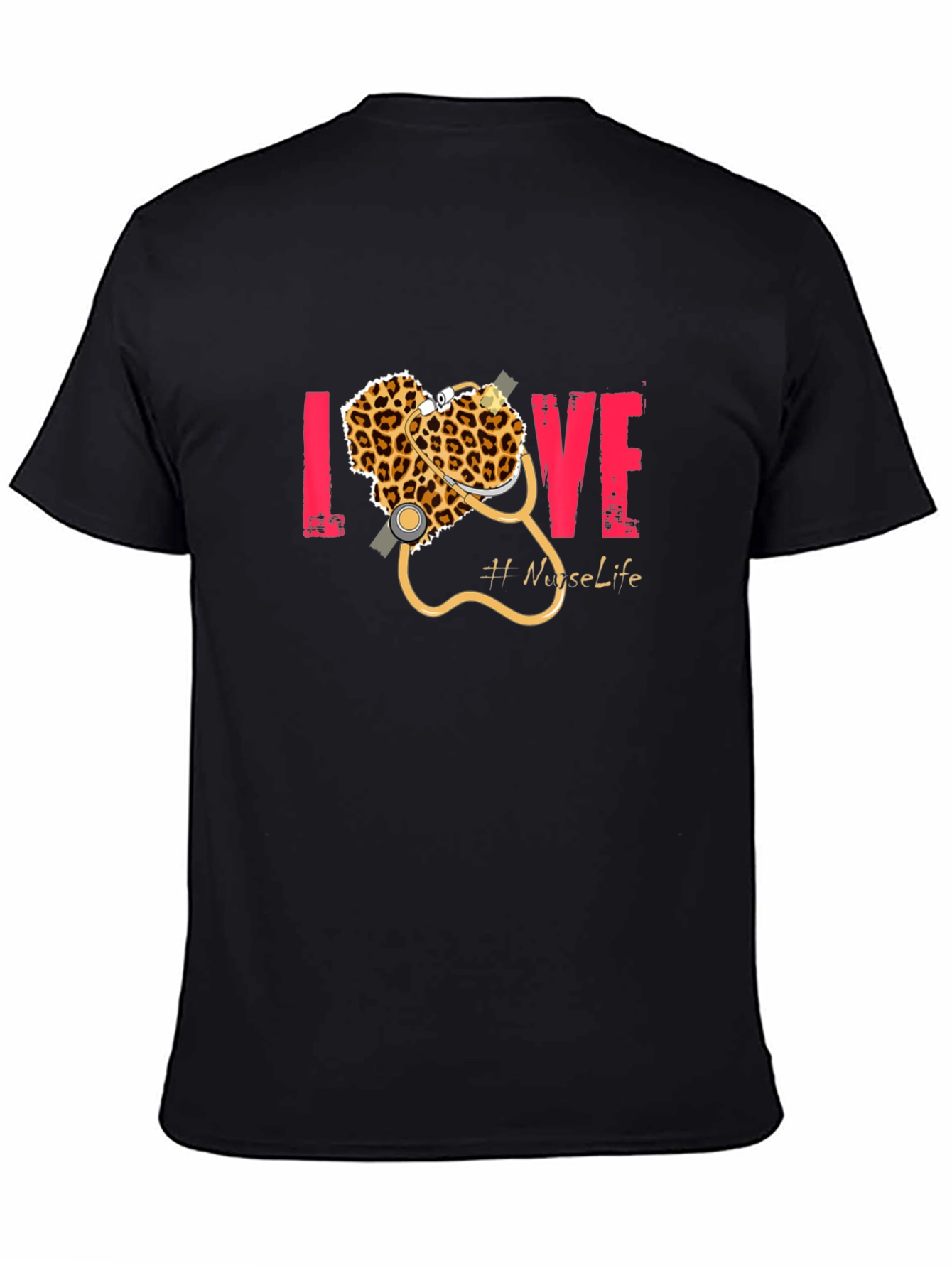 Nurse Life Love Leopard Stethoscope Graphic T-Shirt