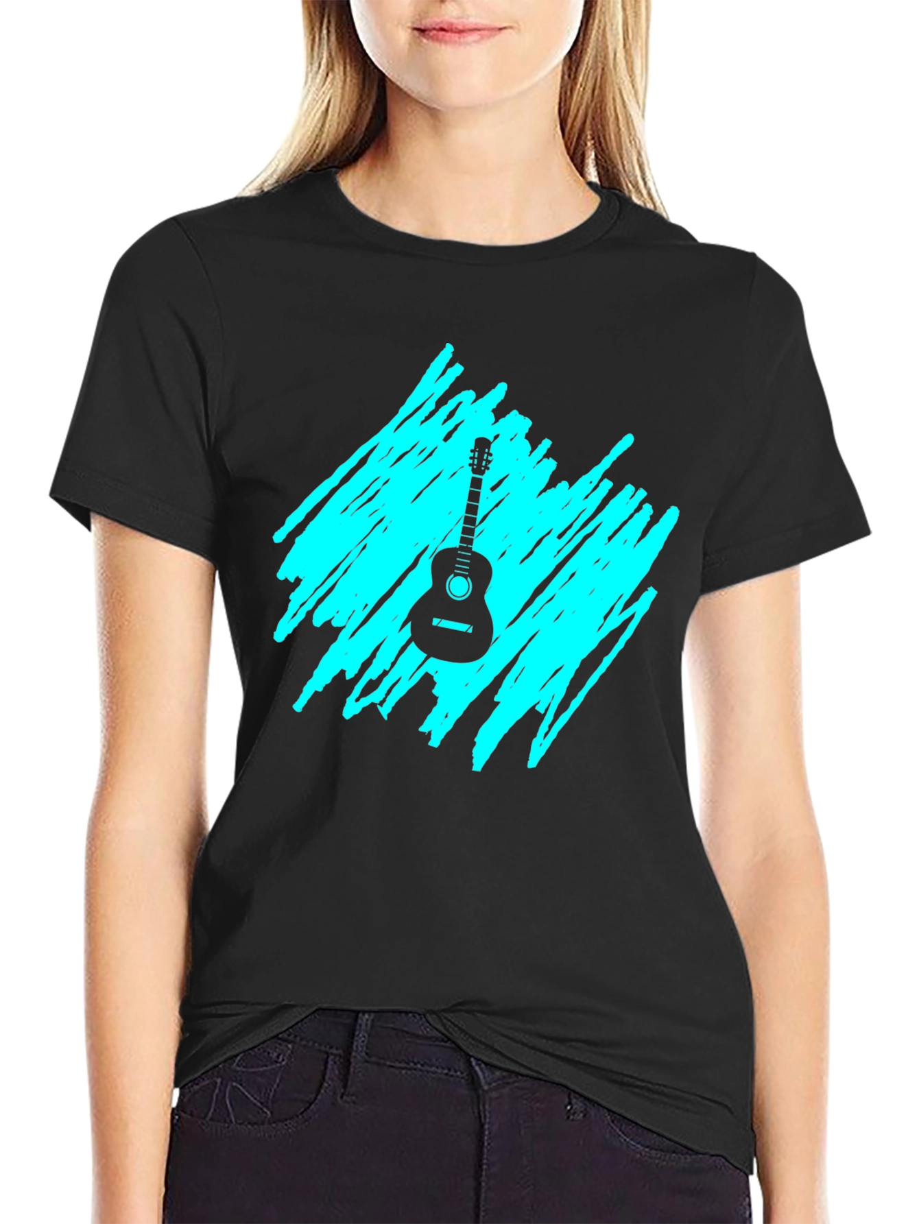 Guitar Graphic Tee - Black Casual T-Shirt