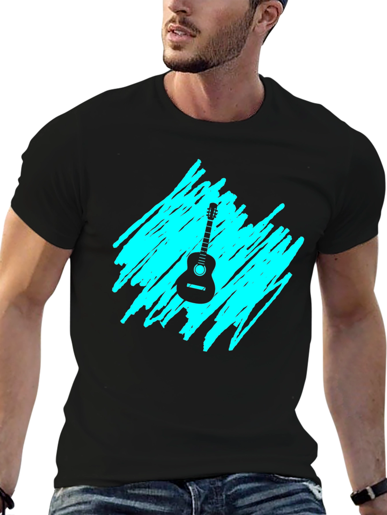 Guitar Graphic Tee - Black Casual T-Shirt