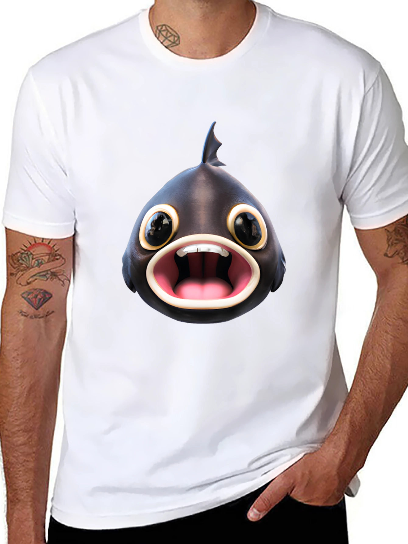 Funny Fish Graphic T-Shirt - Black