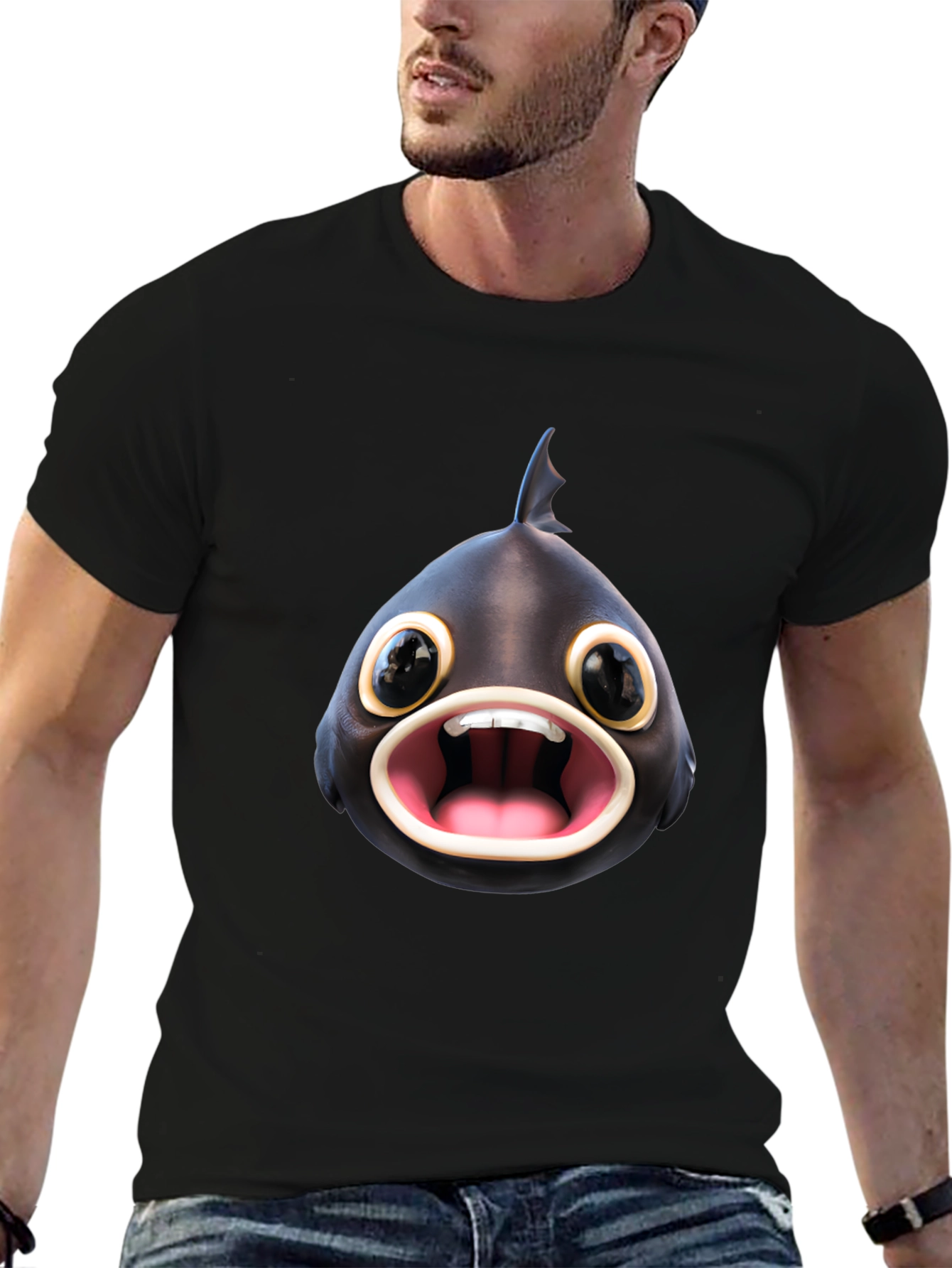 Funny Fish Graphic T-Shirt - Black
