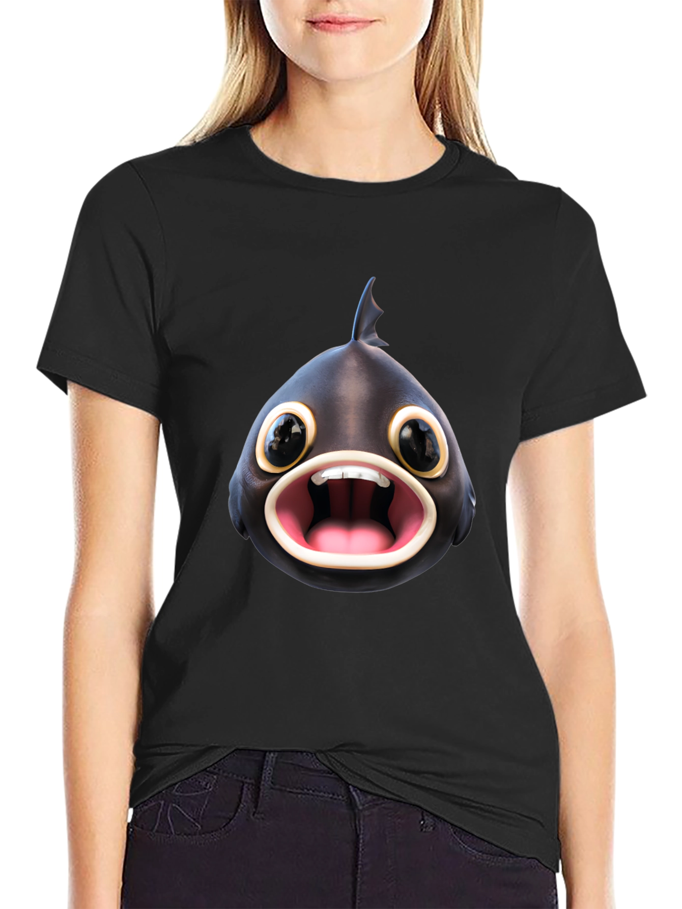 Funny Fish Graphic T-Shirt - Black