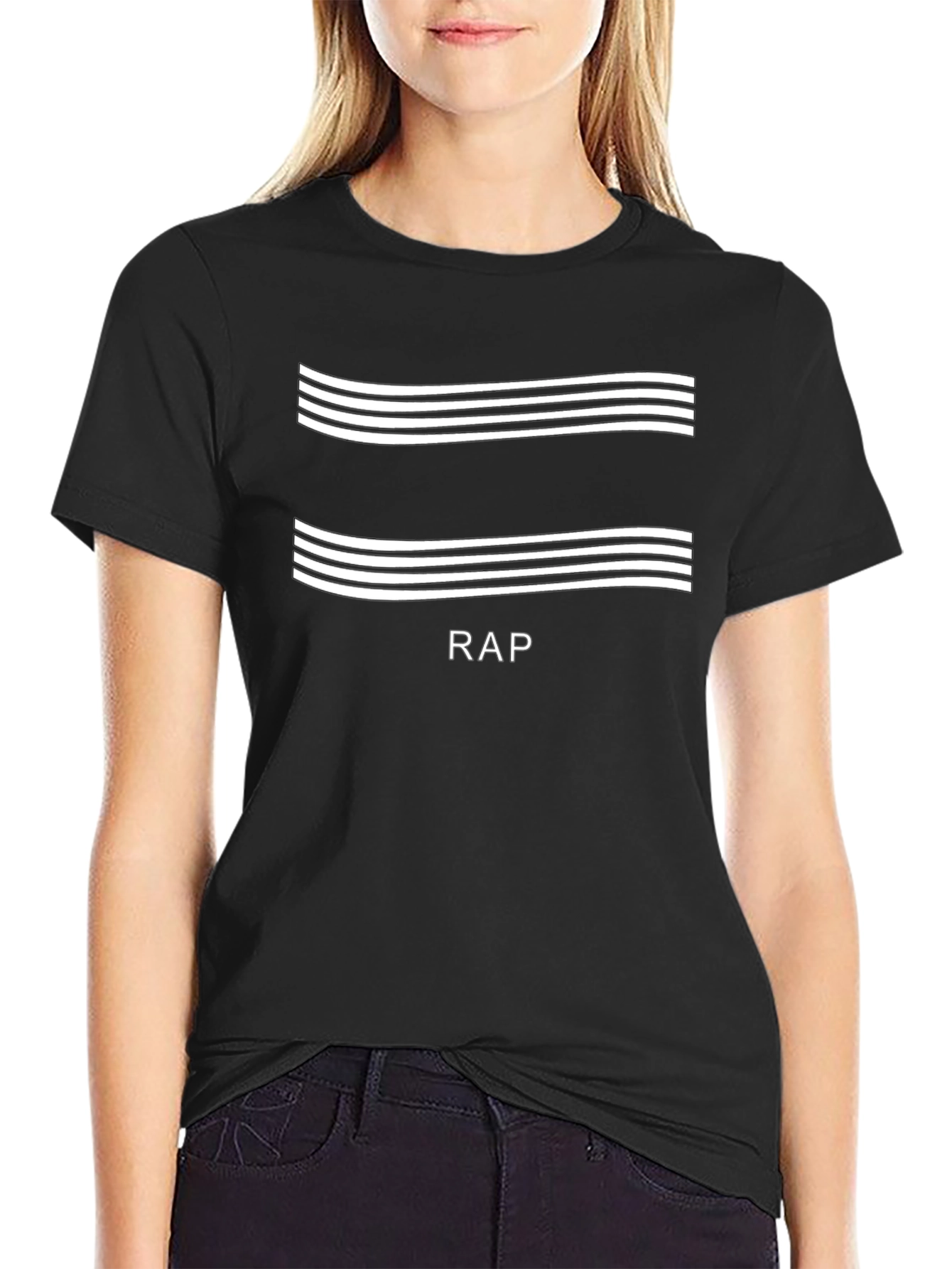 Rap Music T-Shirt - Striped Design Black Tee